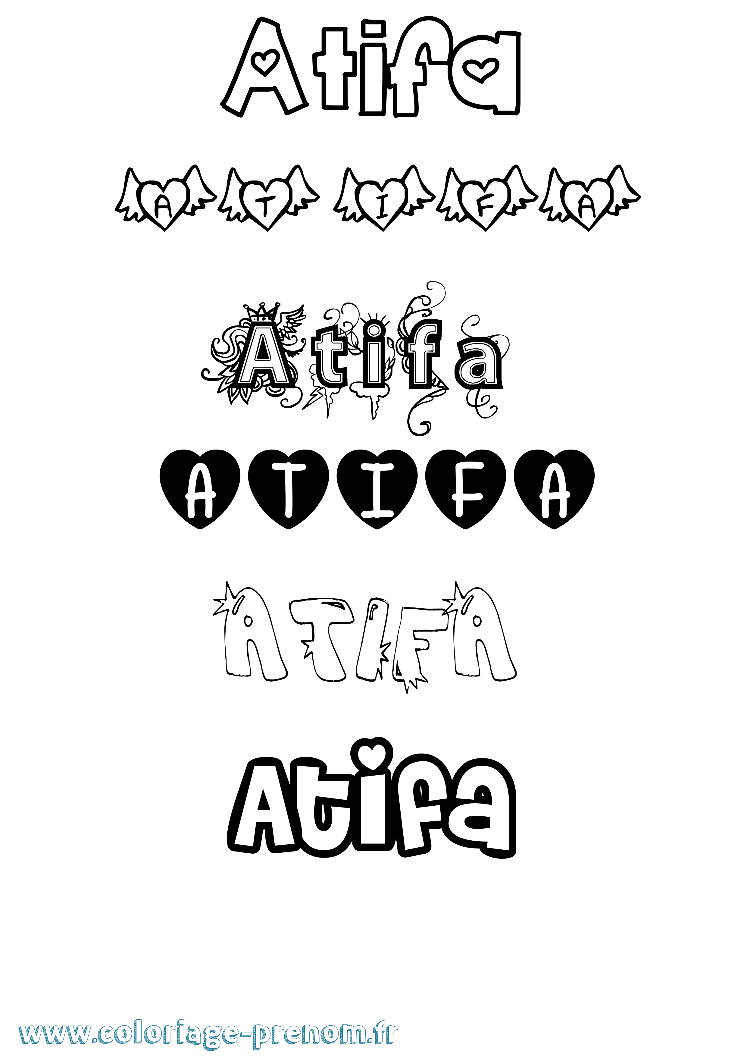 Coloriage prénom Atifa Girly