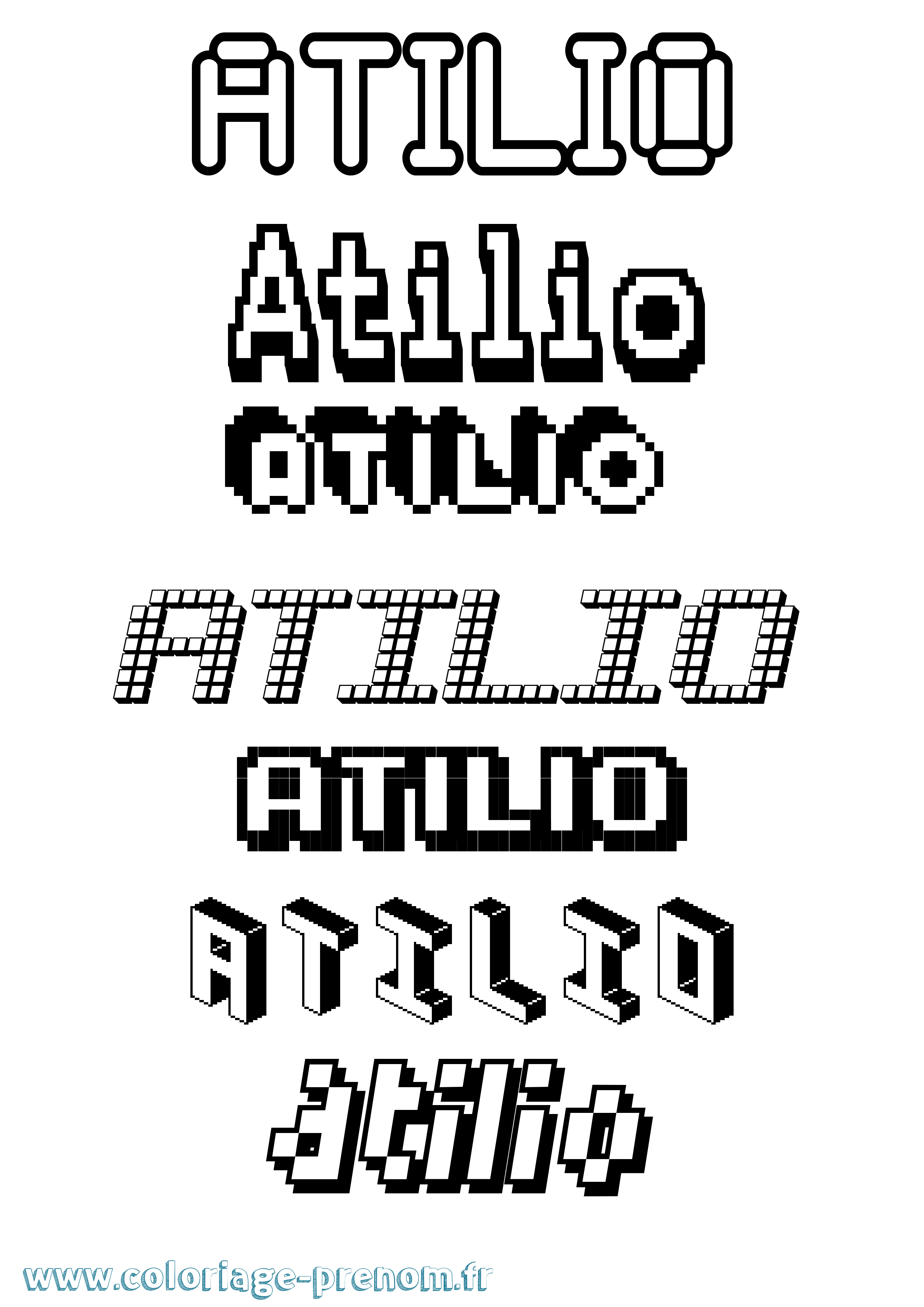 Coloriage prénom Atilio Pixel