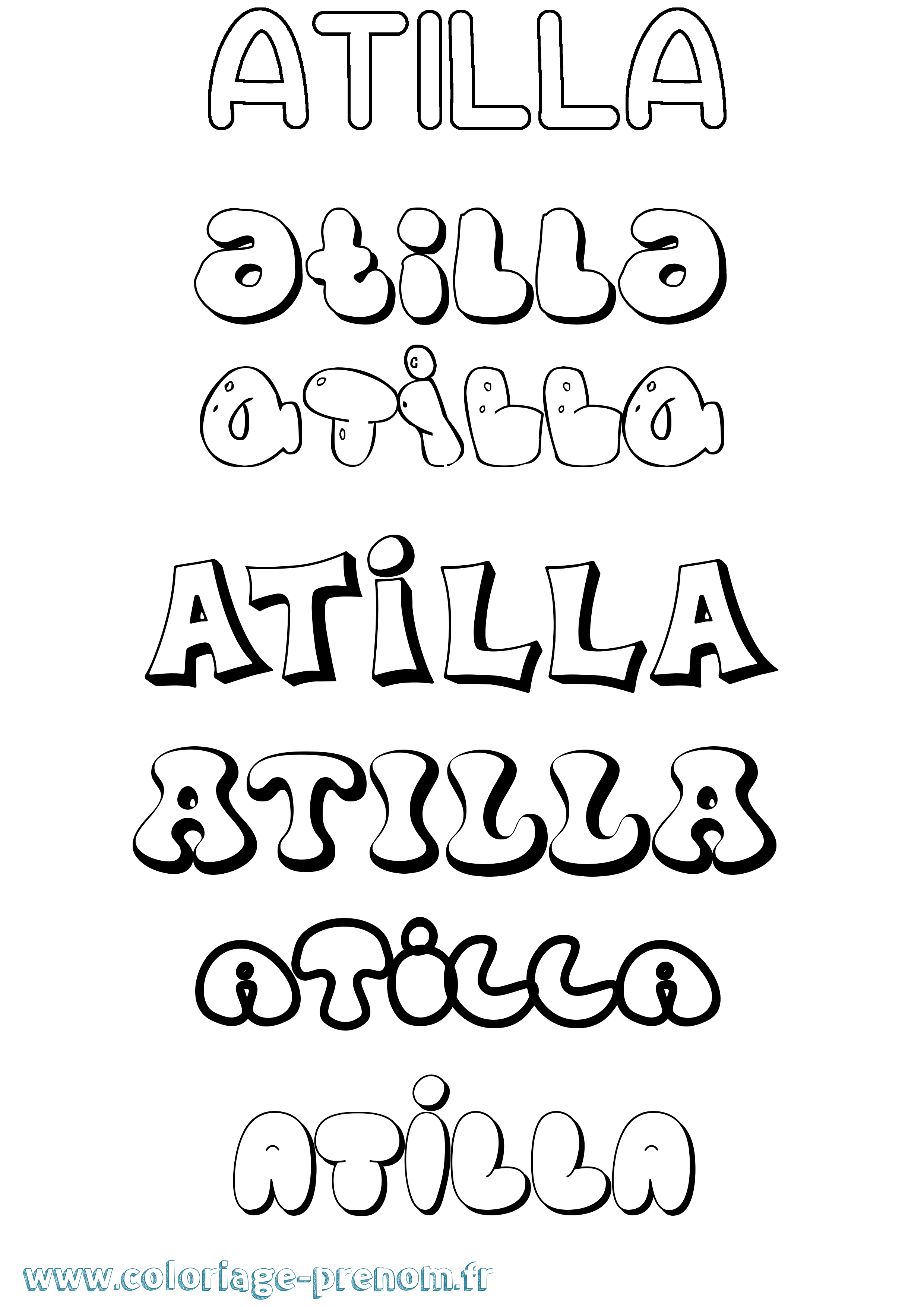 Coloriage prénom Atilla Bubble
