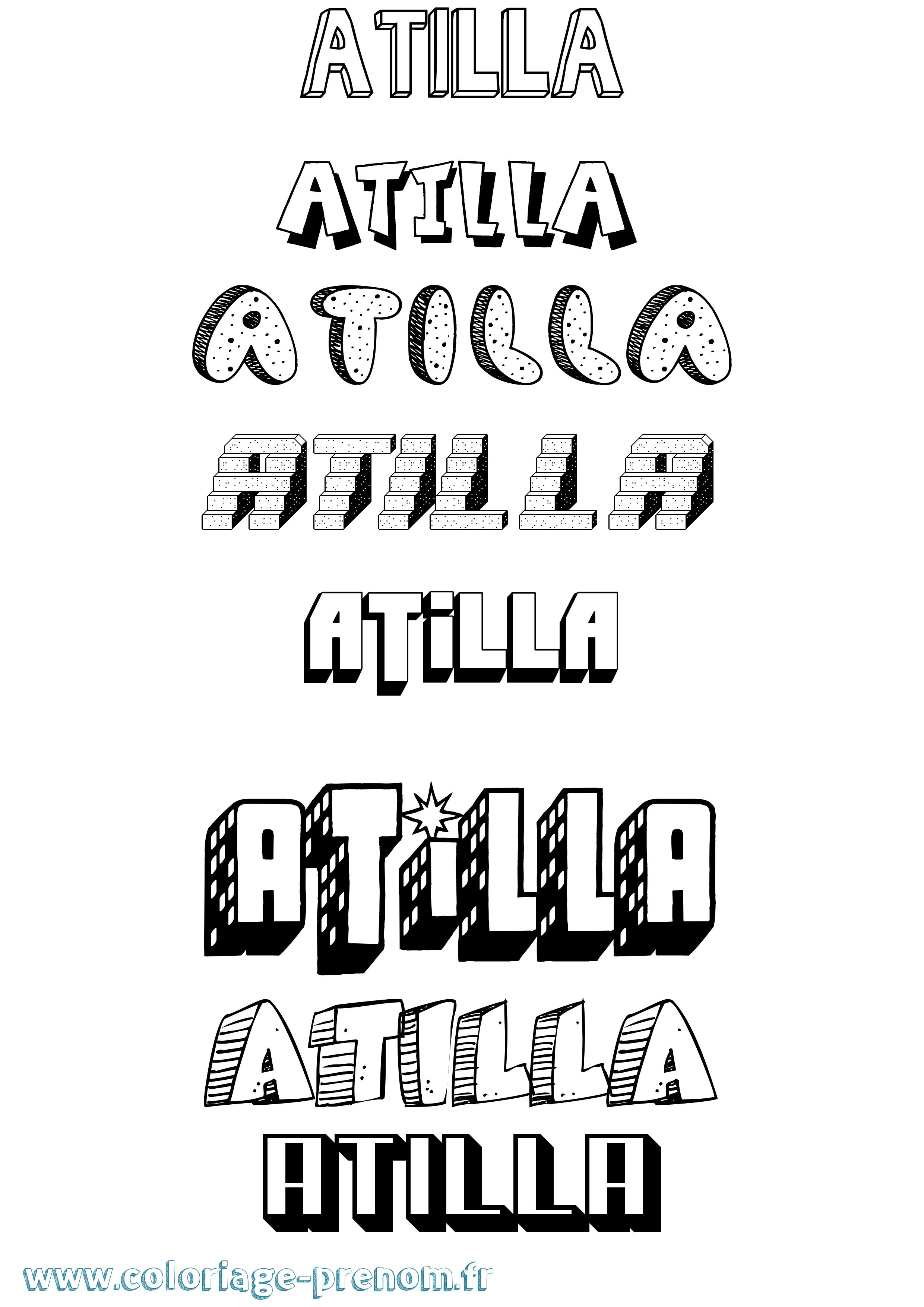 Coloriage prénom Atilla Effet 3D