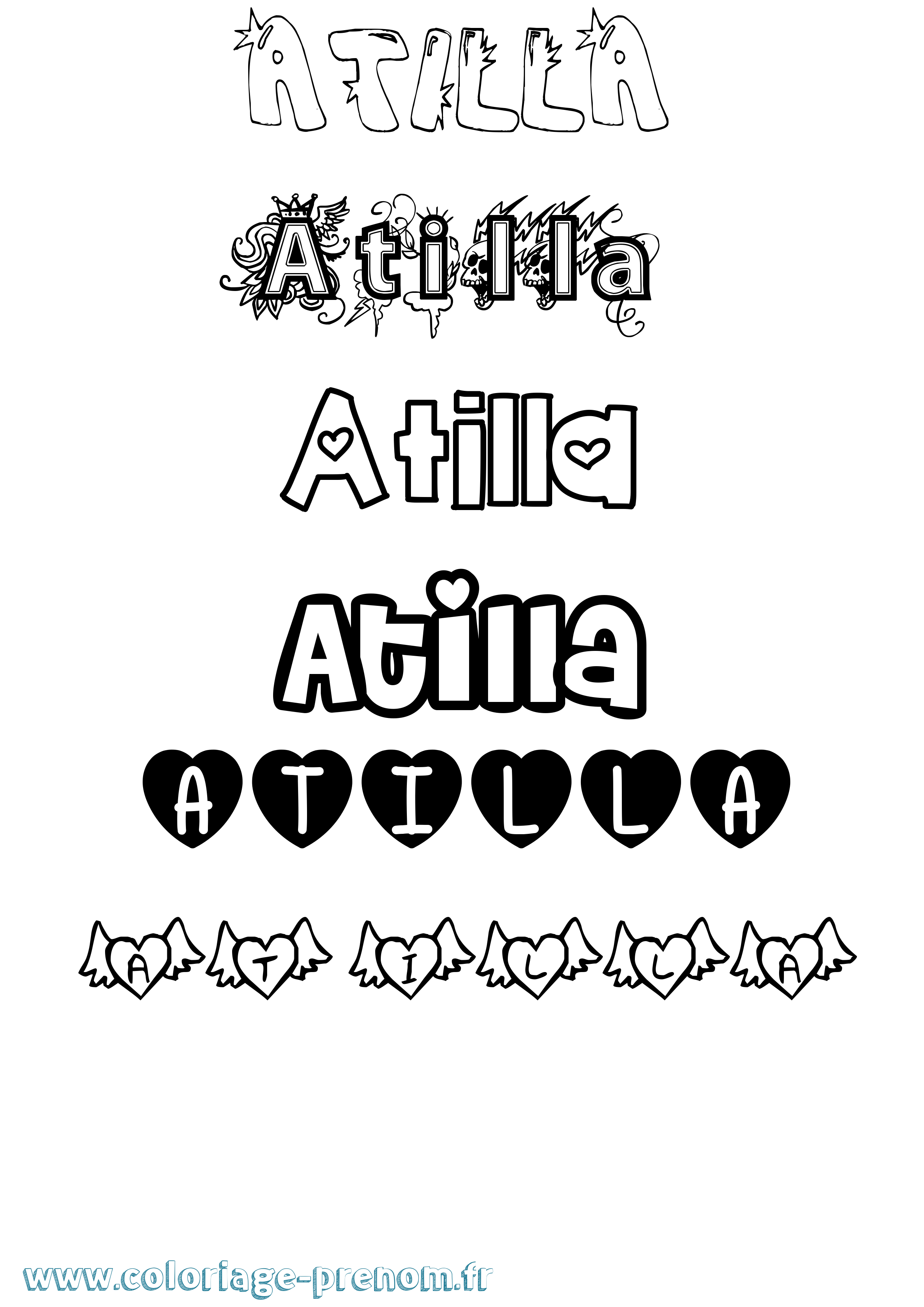 Coloriage prénom Atilla Girly