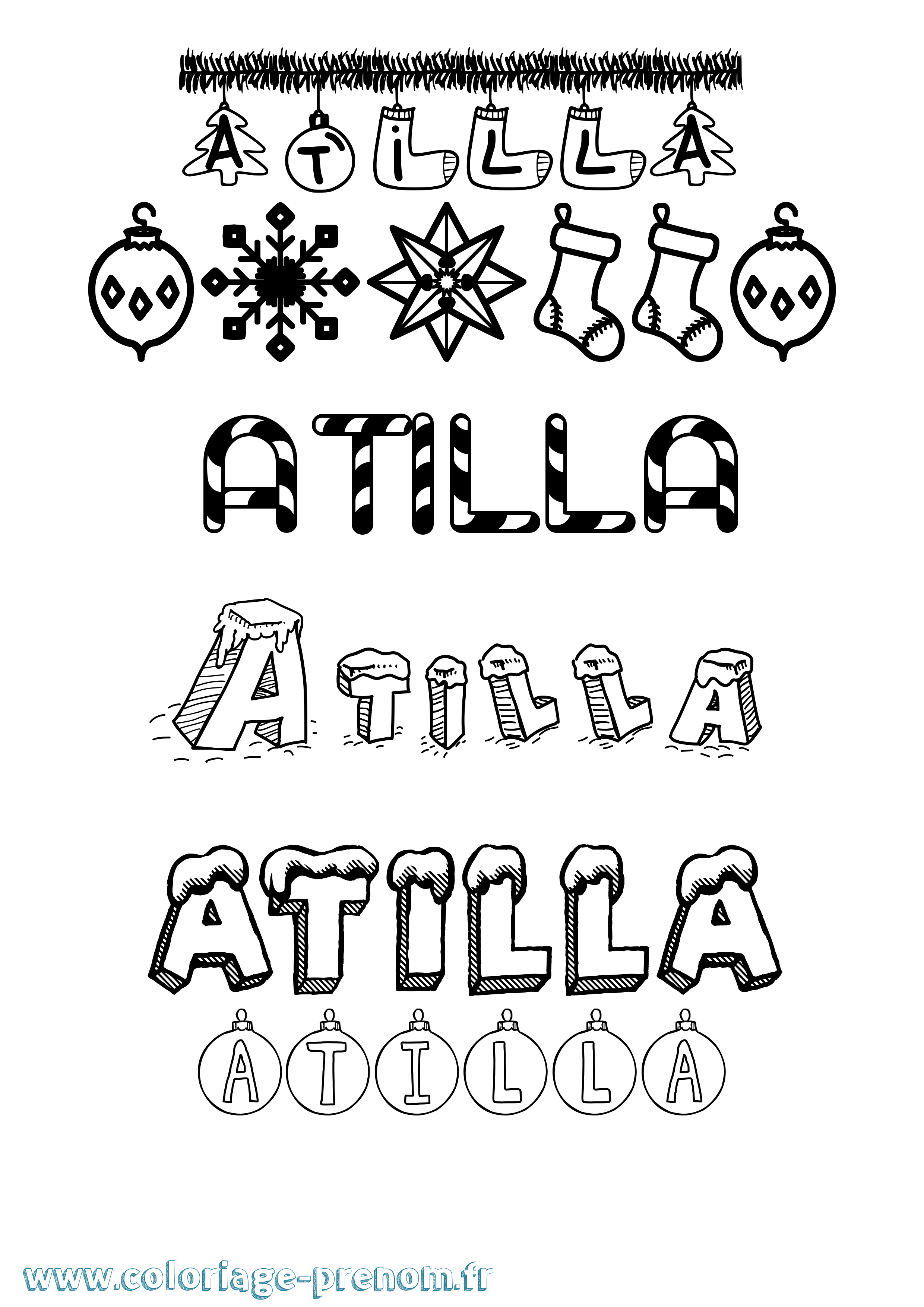 Coloriage prénom Atilla Noël