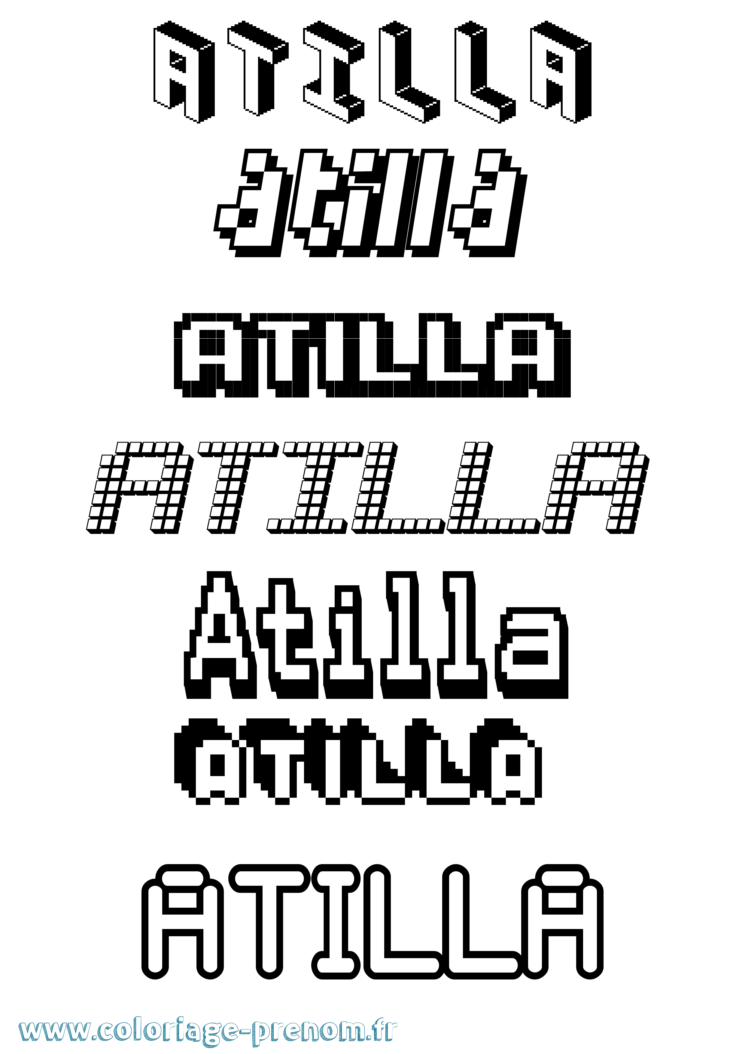 Coloriage prénom Atilla Pixel