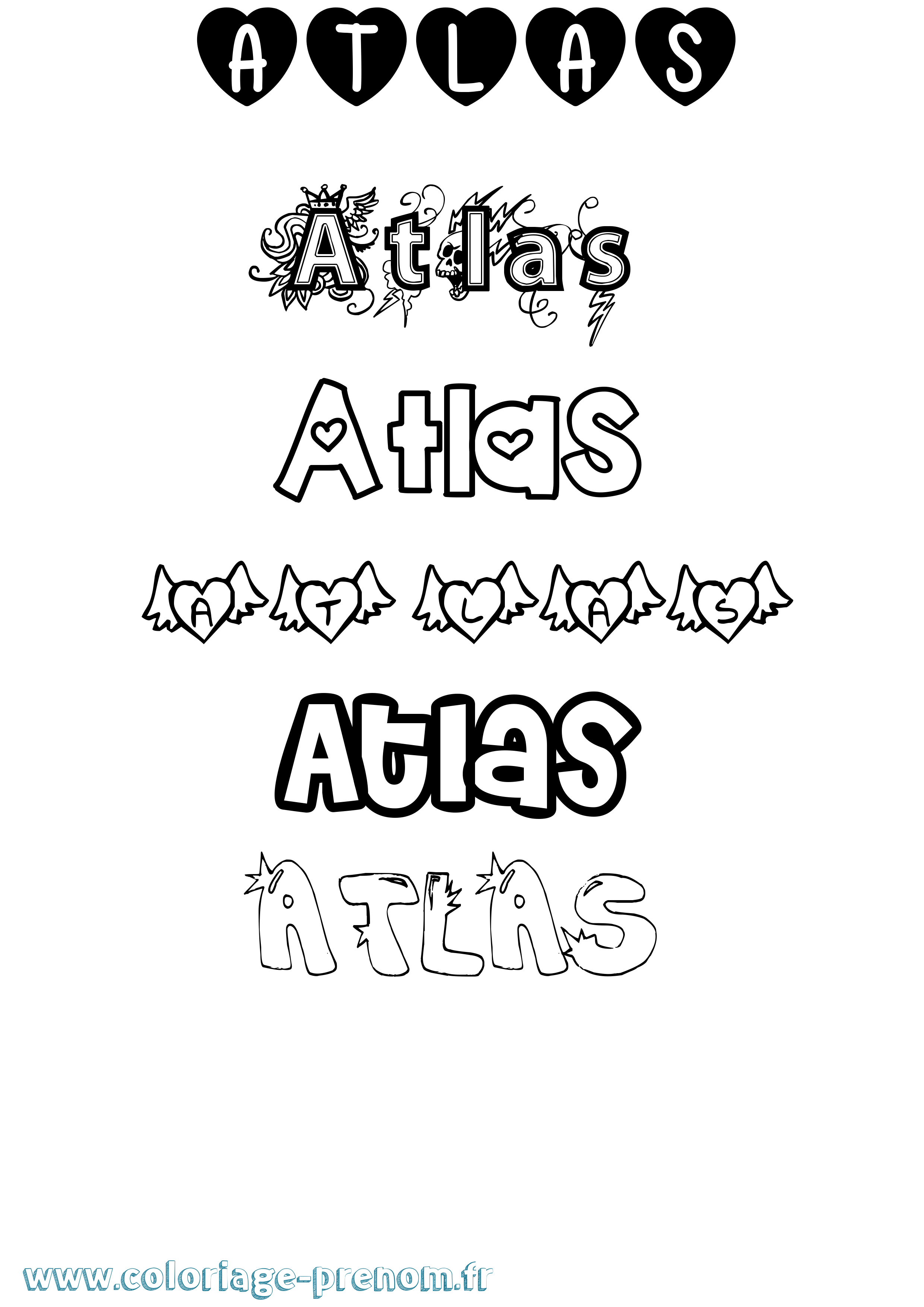 Coloriage prénom Atlas Girly