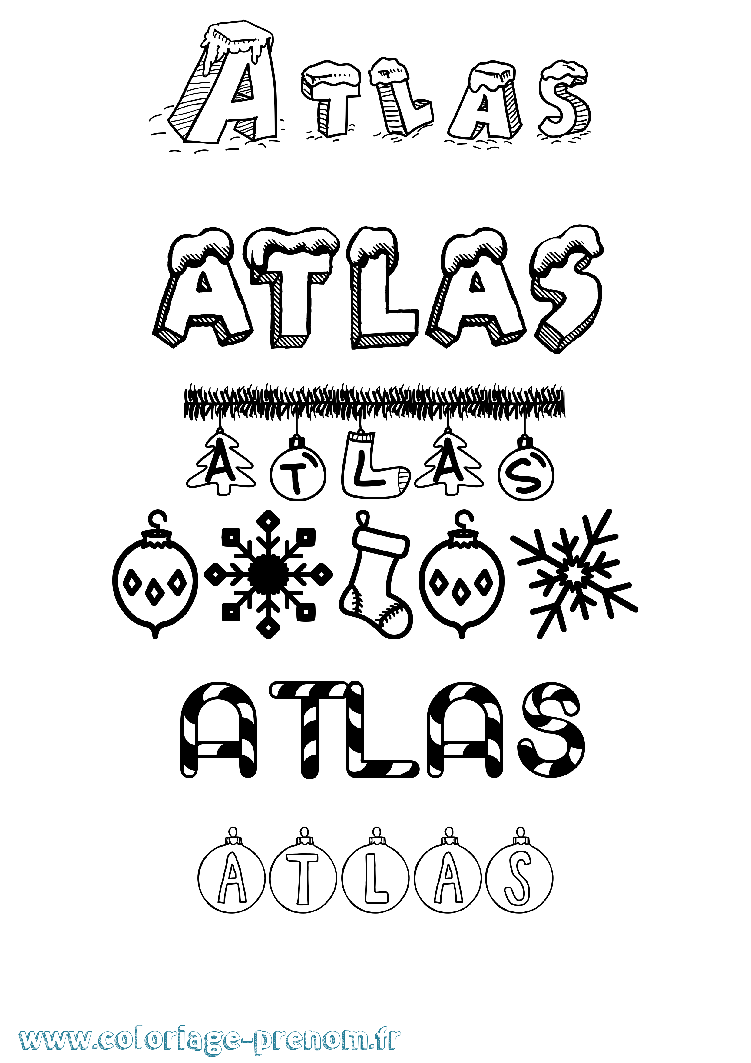 Coloriage prénom Atlas Noël