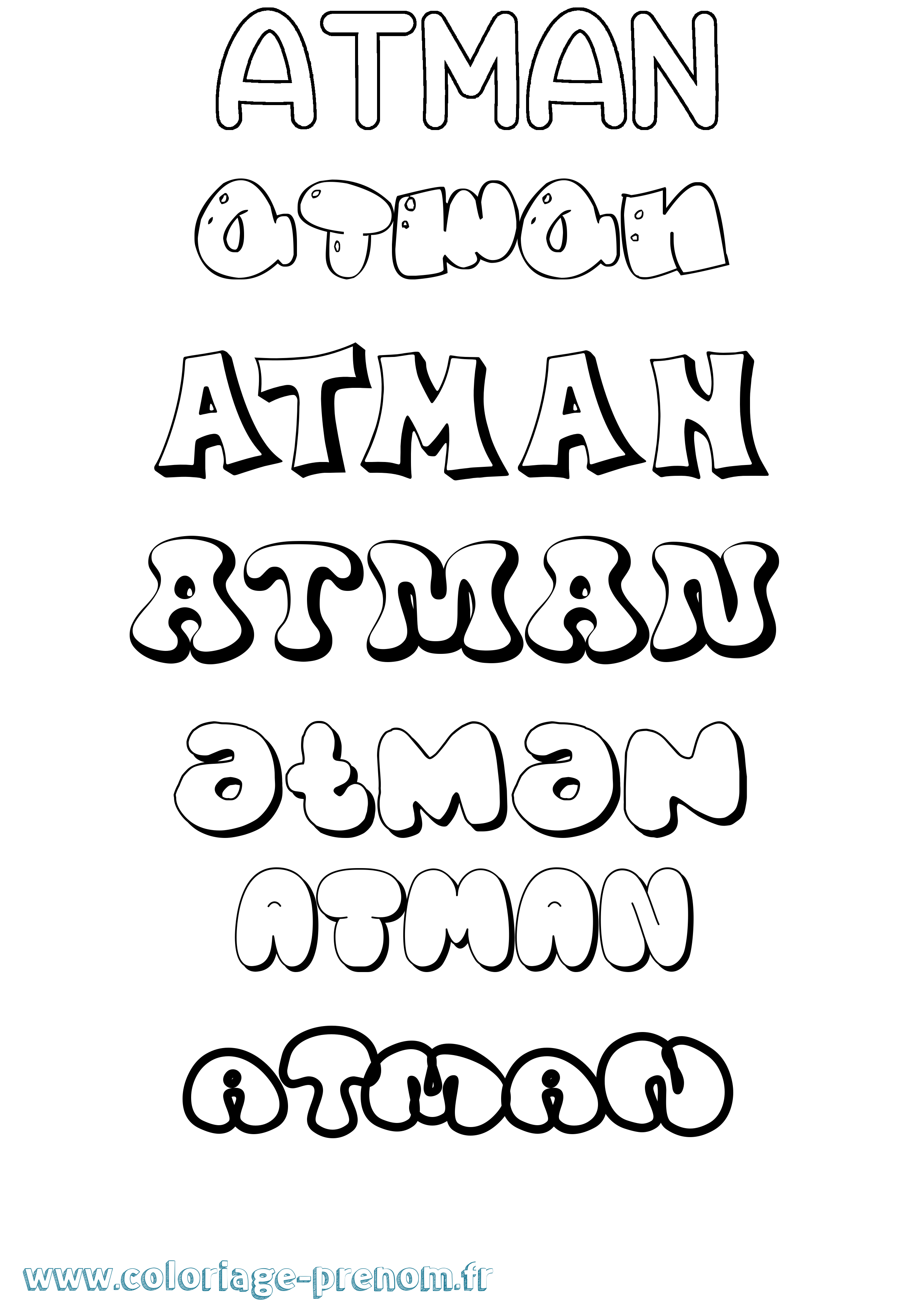 Coloriage prénom Atman Bubble