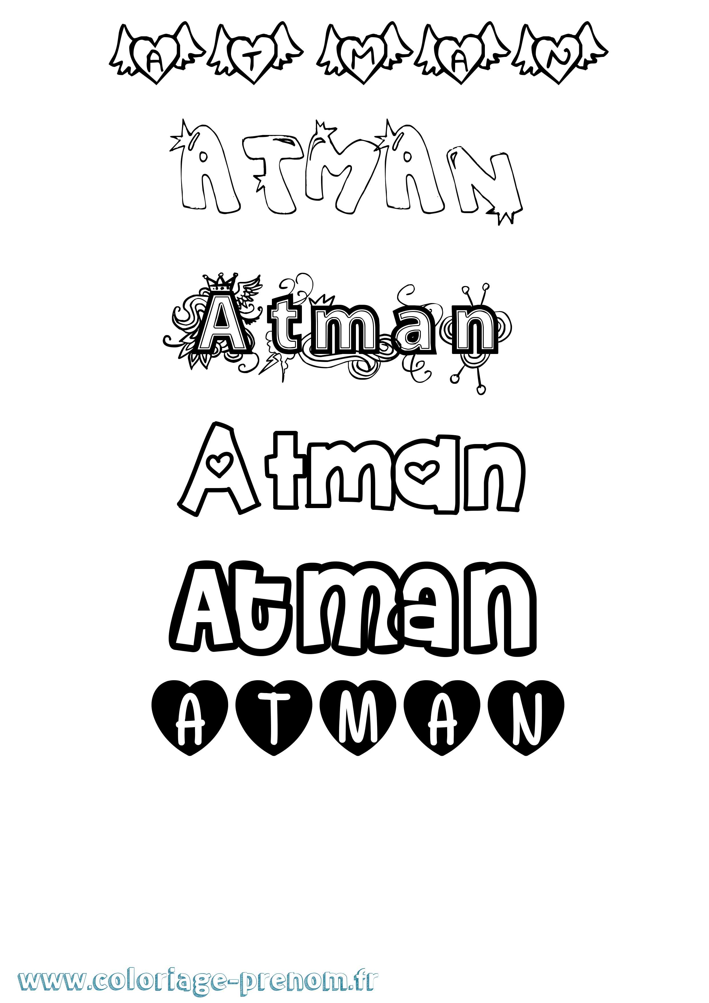 Coloriage prénom Atman Girly