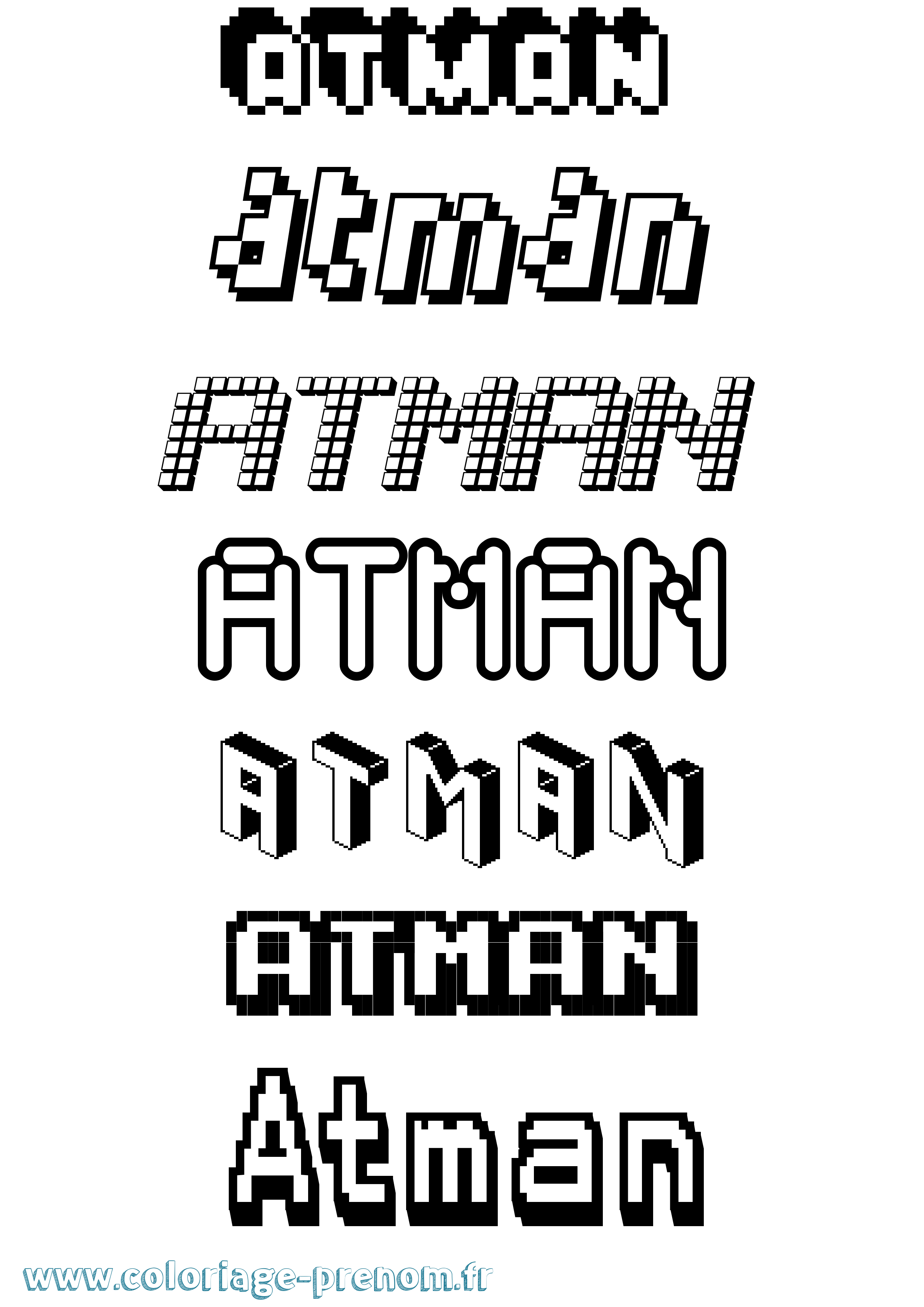 Coloriage prénom Atman Pixel