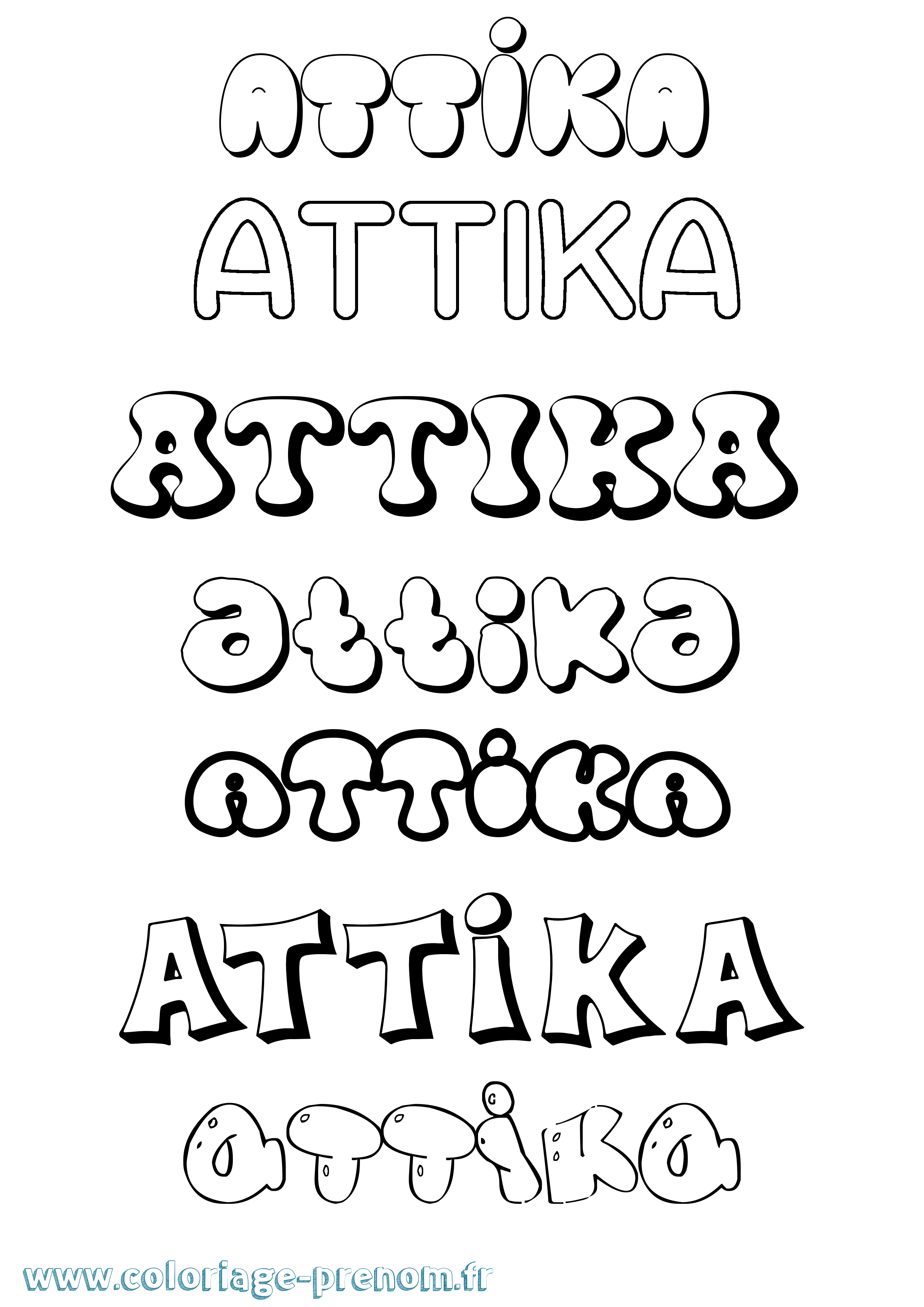 Coloriage prénom Attika Bubble