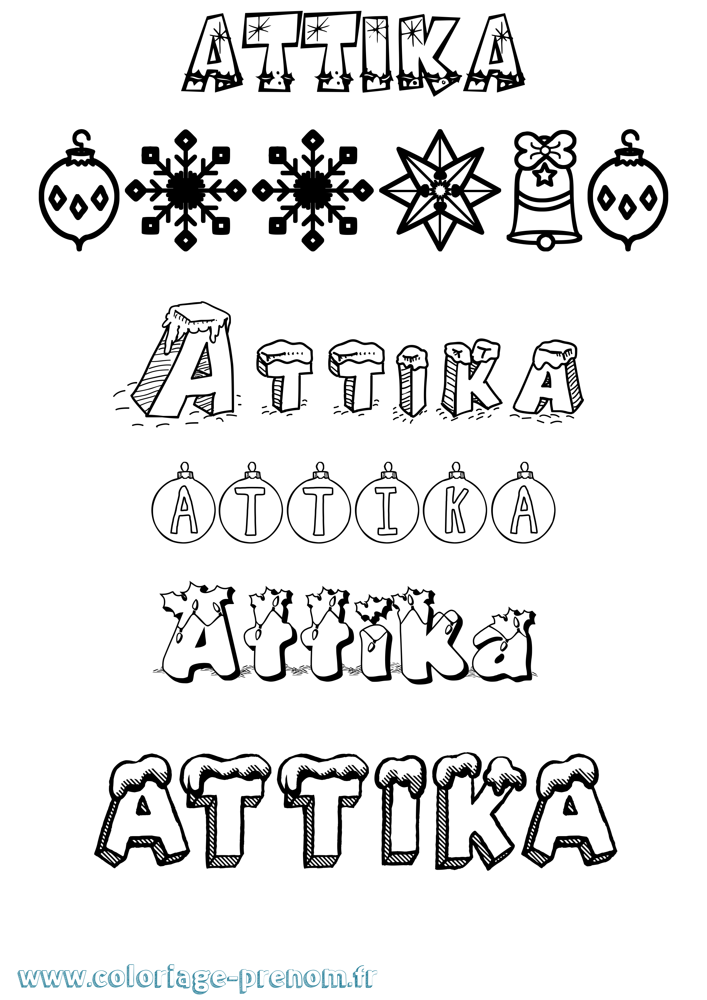 Coloriage prénom Attika Noël