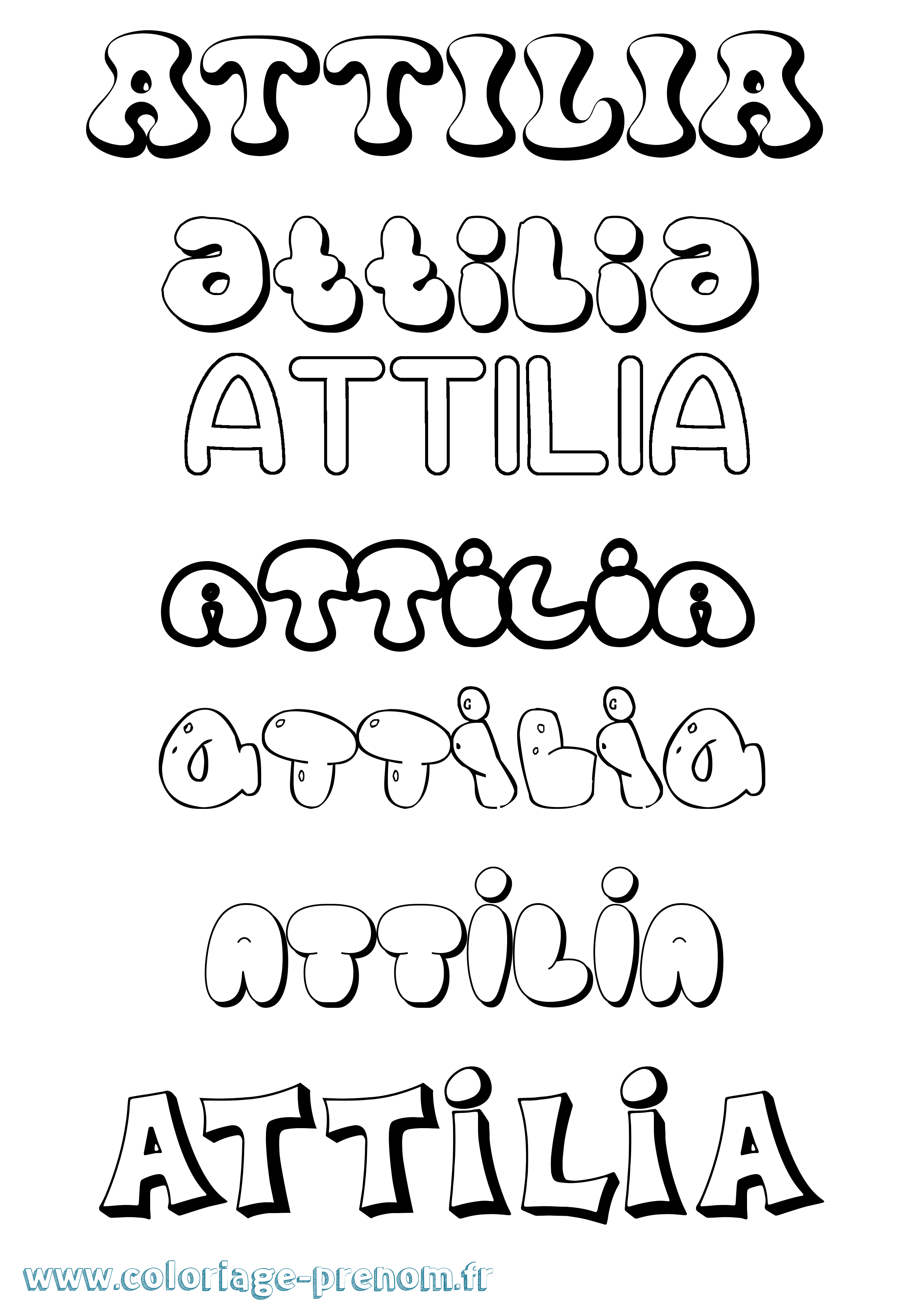 Coloriage prénom Attilia Bubble