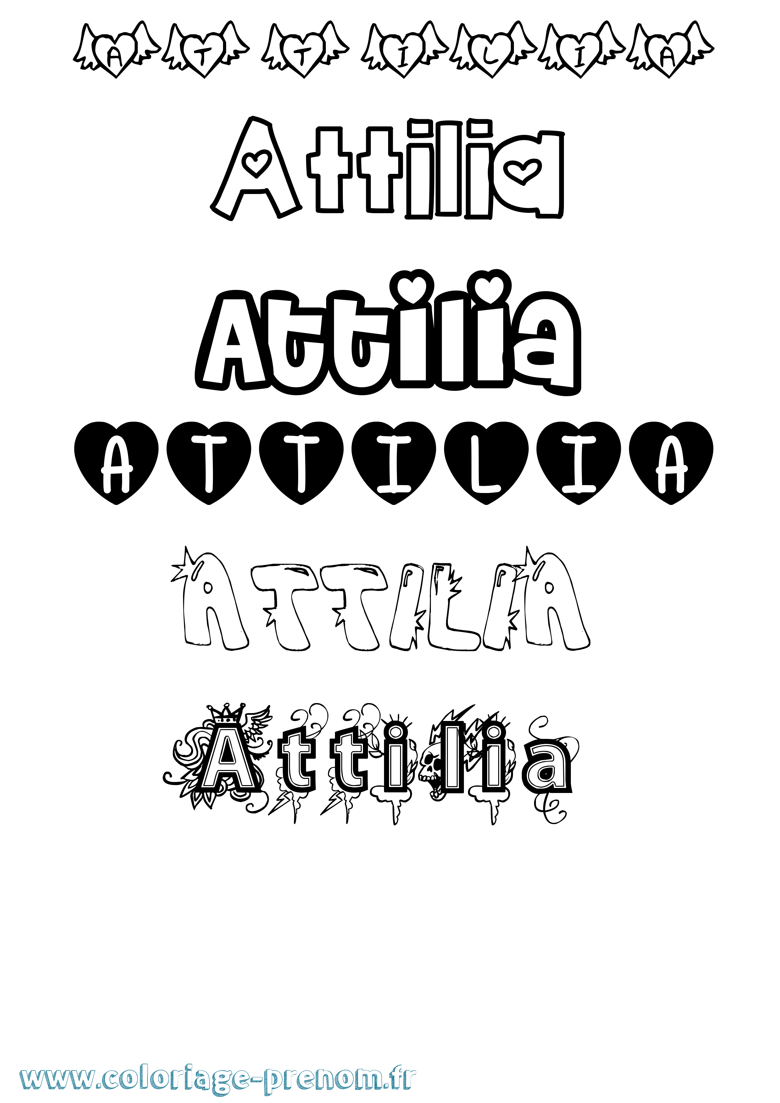 Coloriage prénom Attilia Girly