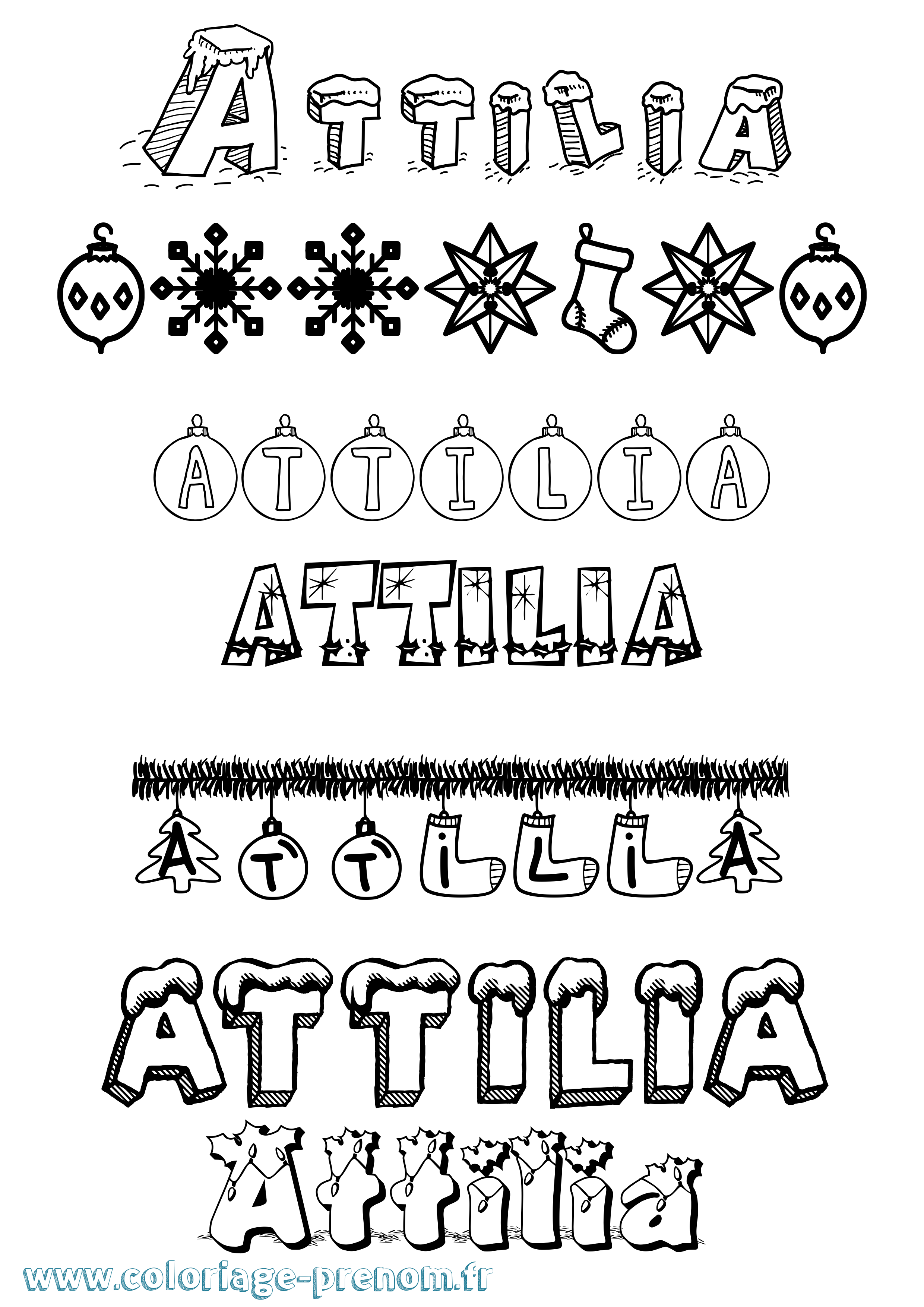 Coloriage prénom Attilia Noël