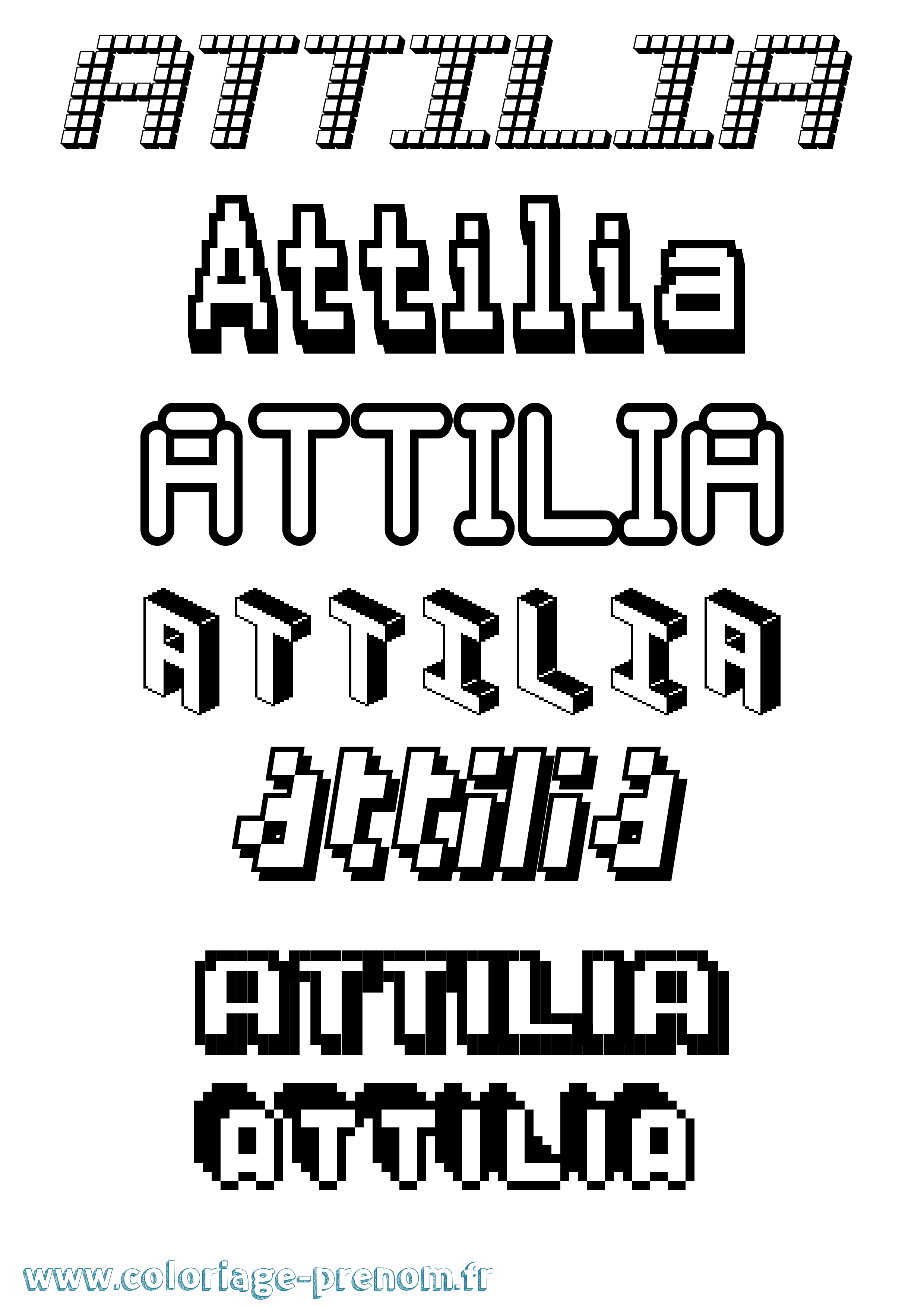 Coloriage prénom Attilia Pixel