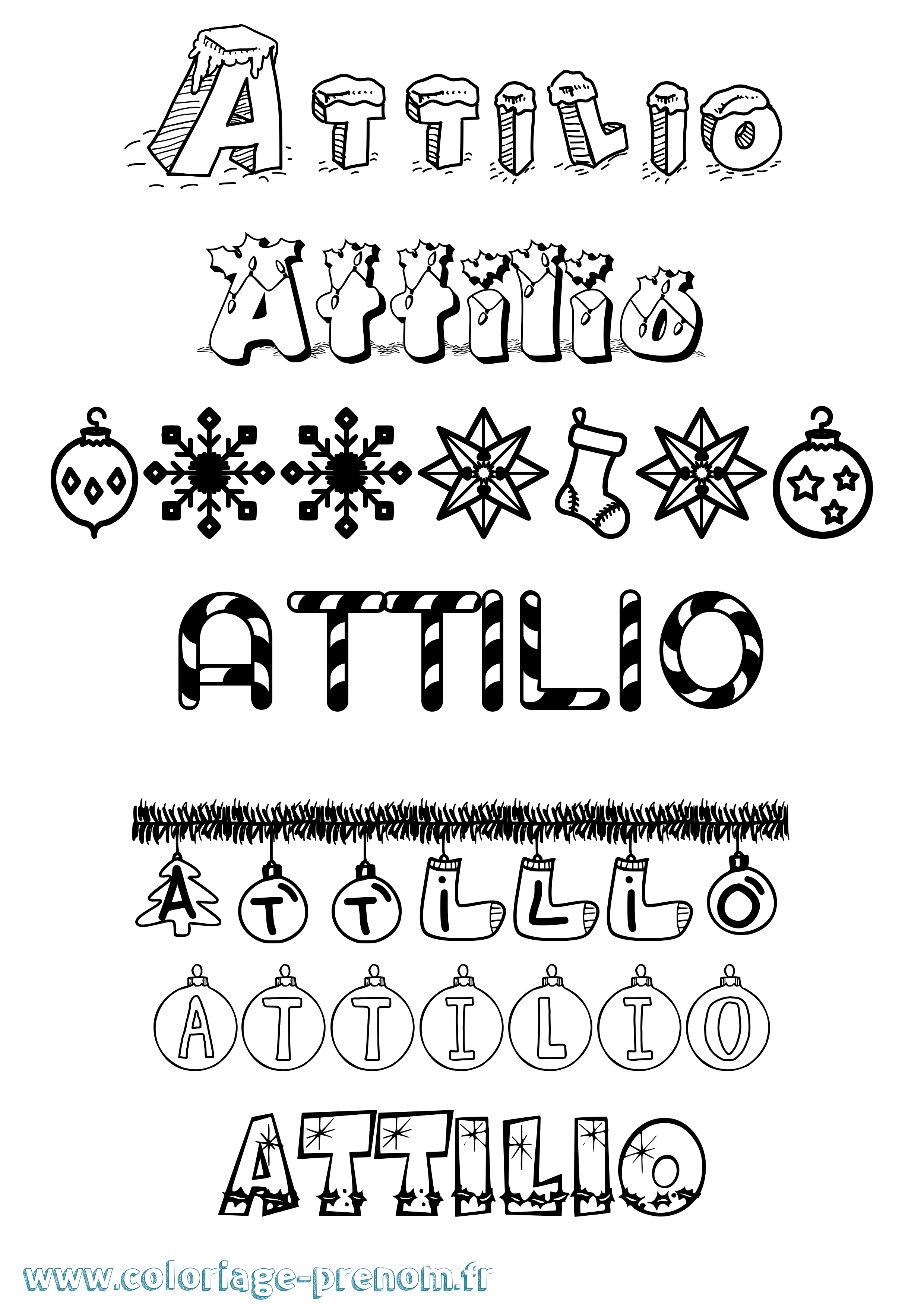 Coloriage prénom Attilio Noël