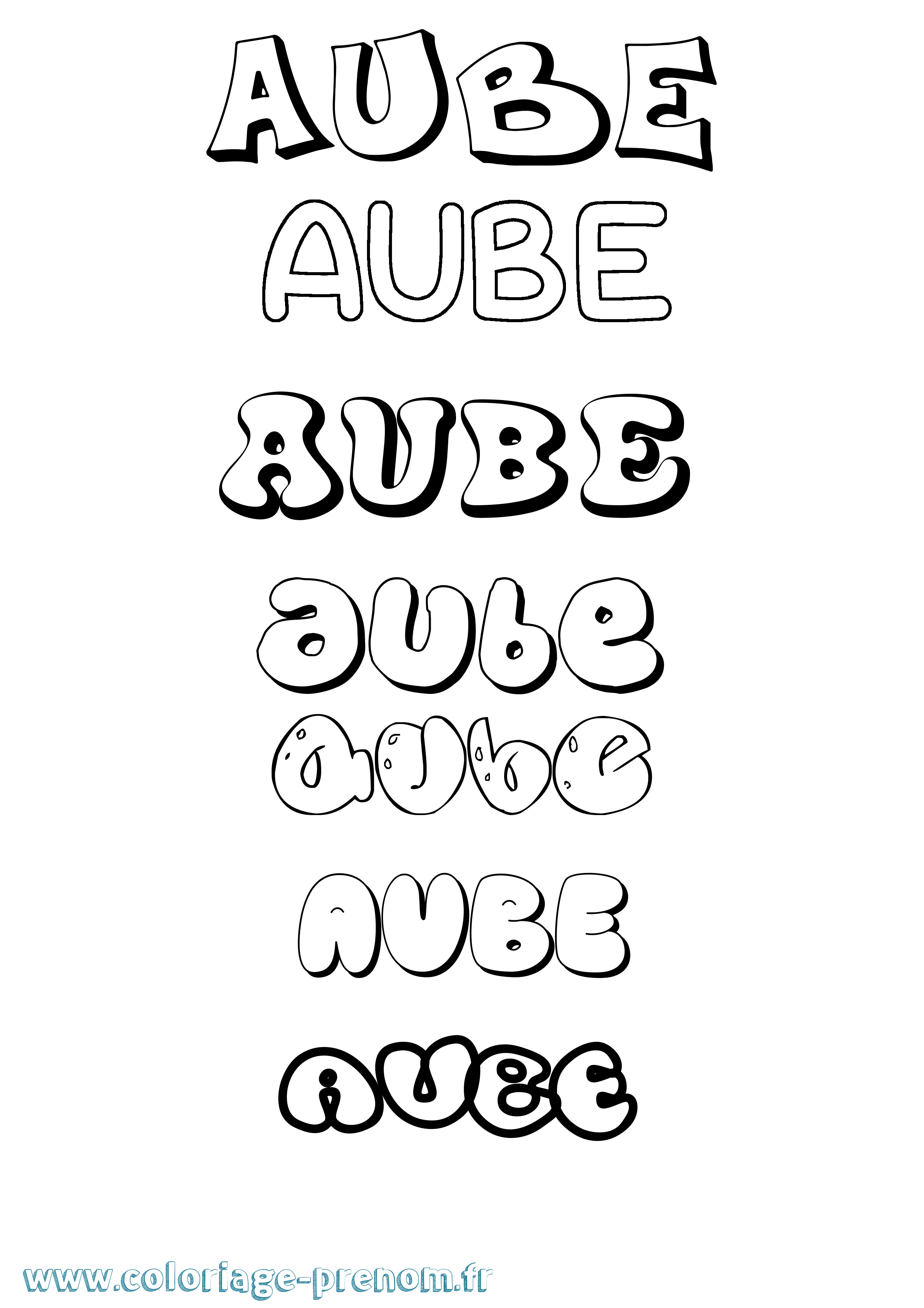 Coloriage prénom Aube Bubble
