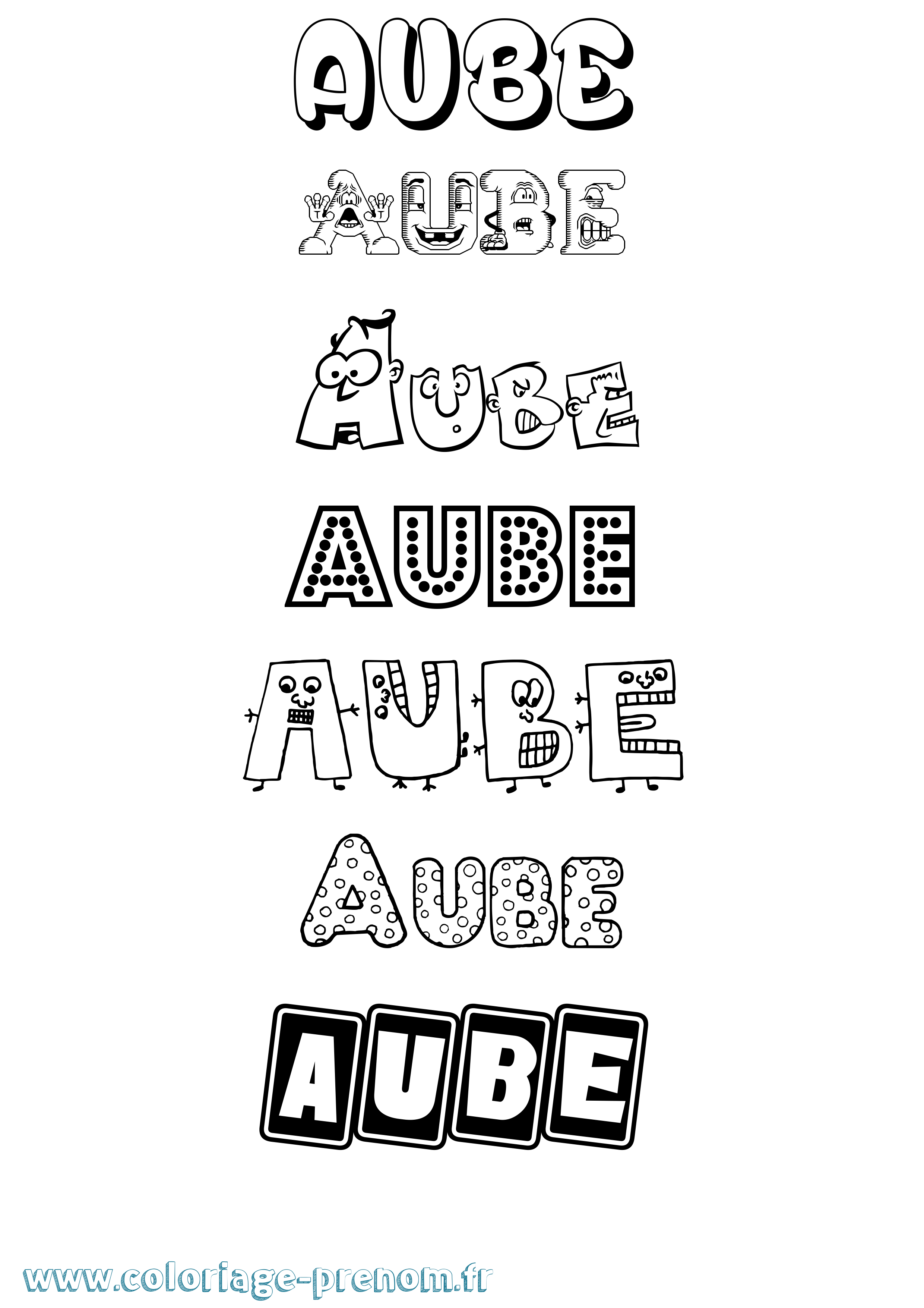 Coloriage prénom Aube Fun