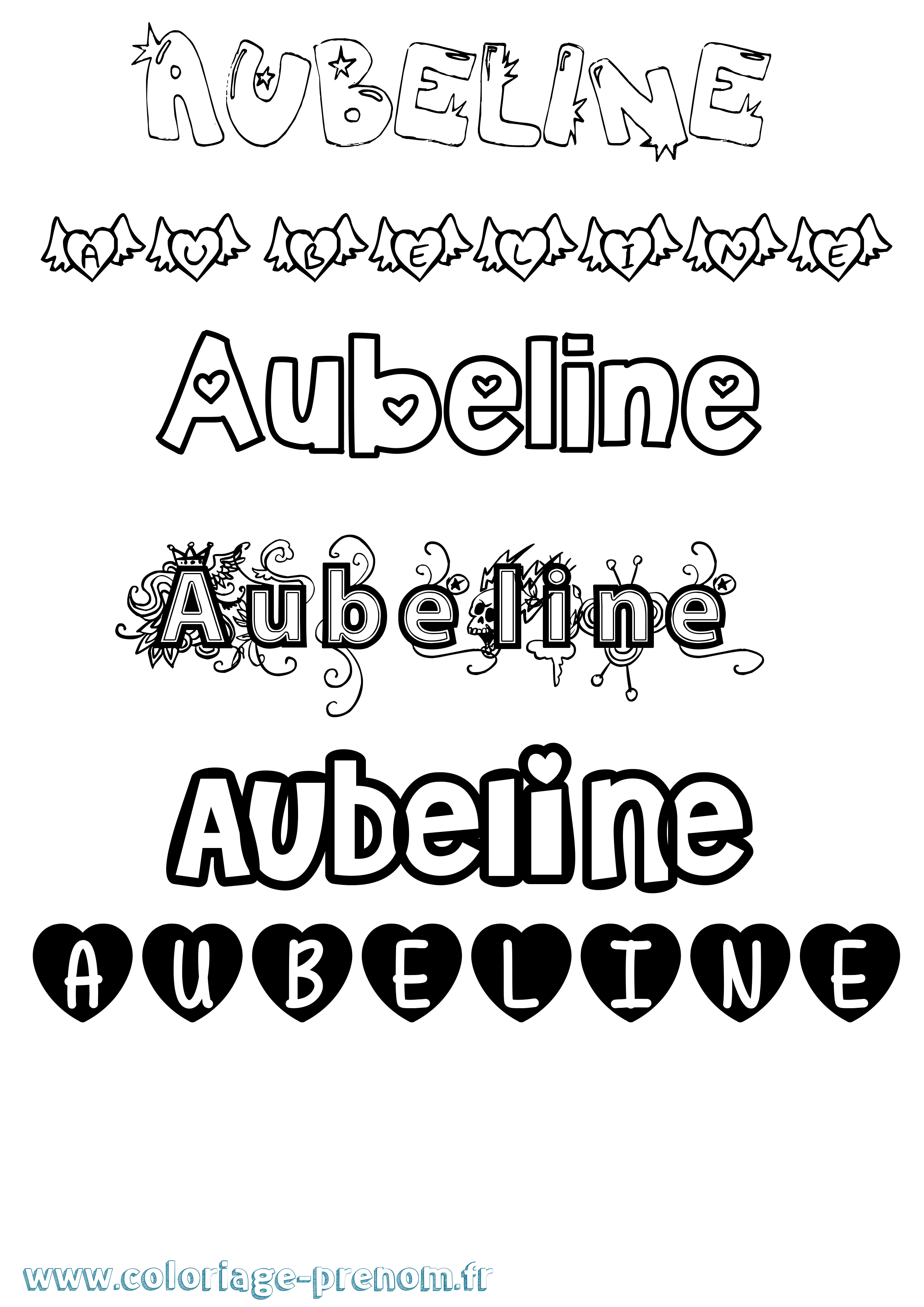 Coloriage prénom Aubeline Girly