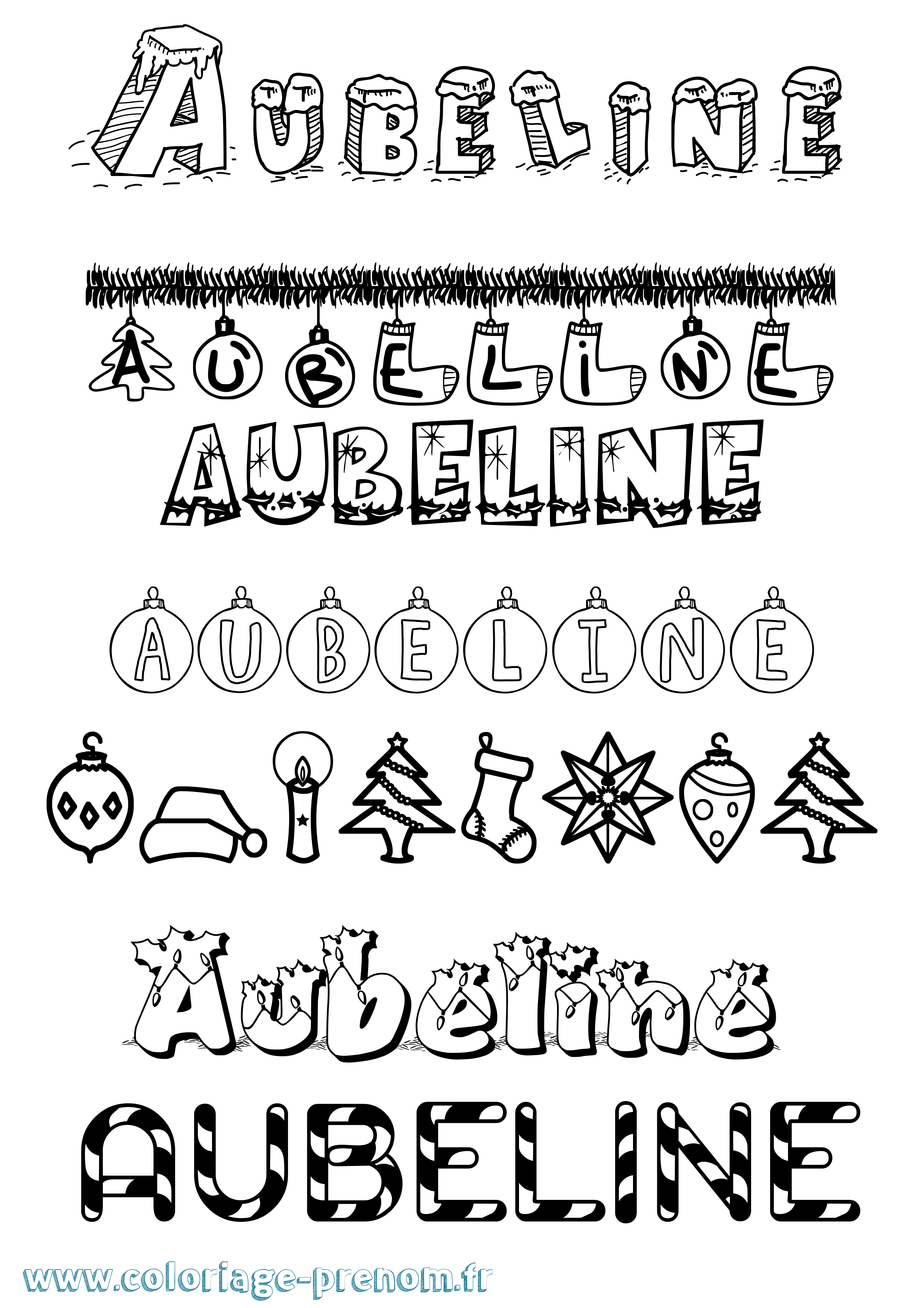Coloriage prénom Aubeline Noël