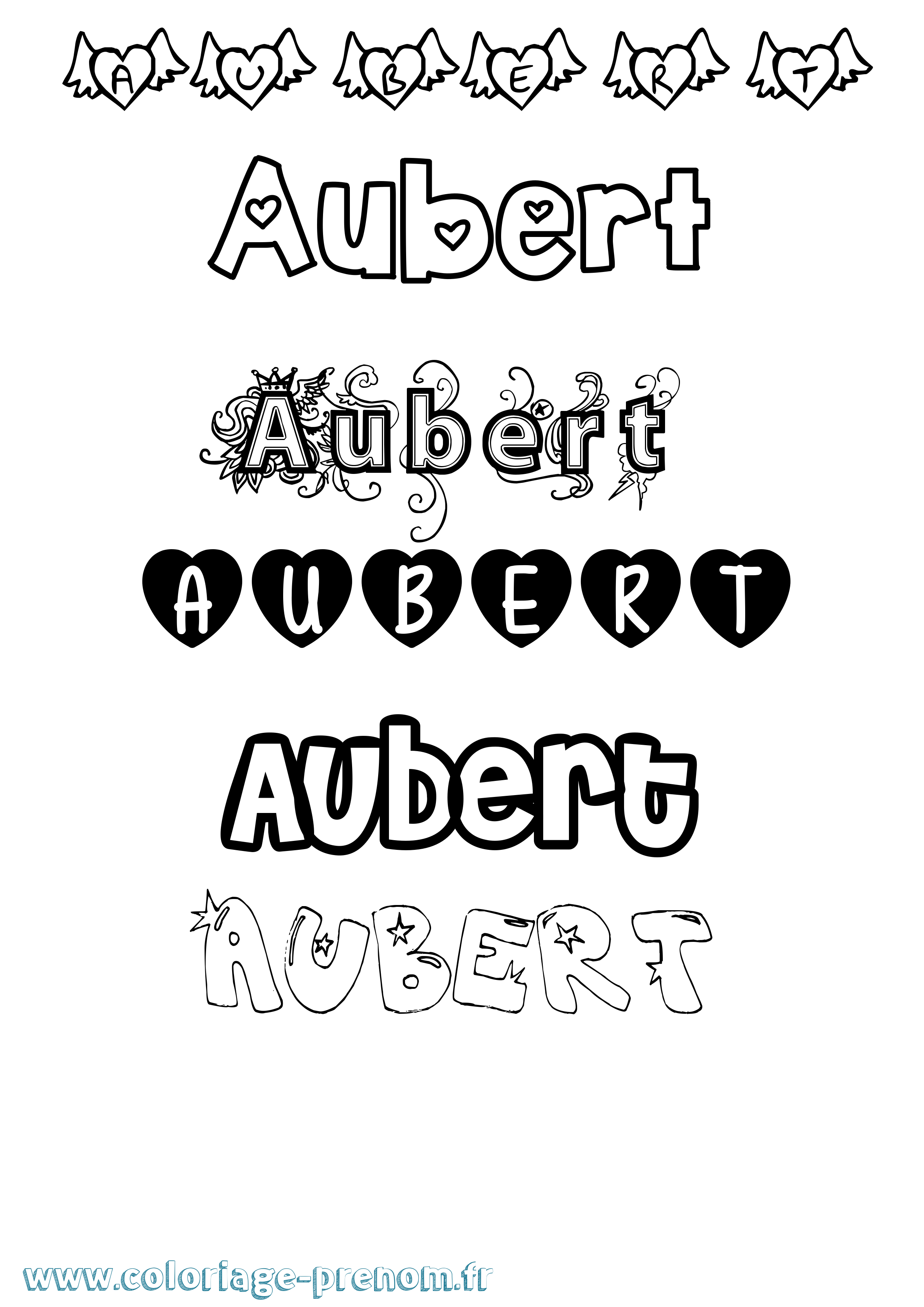 Coloriage prénom Aubert Girly