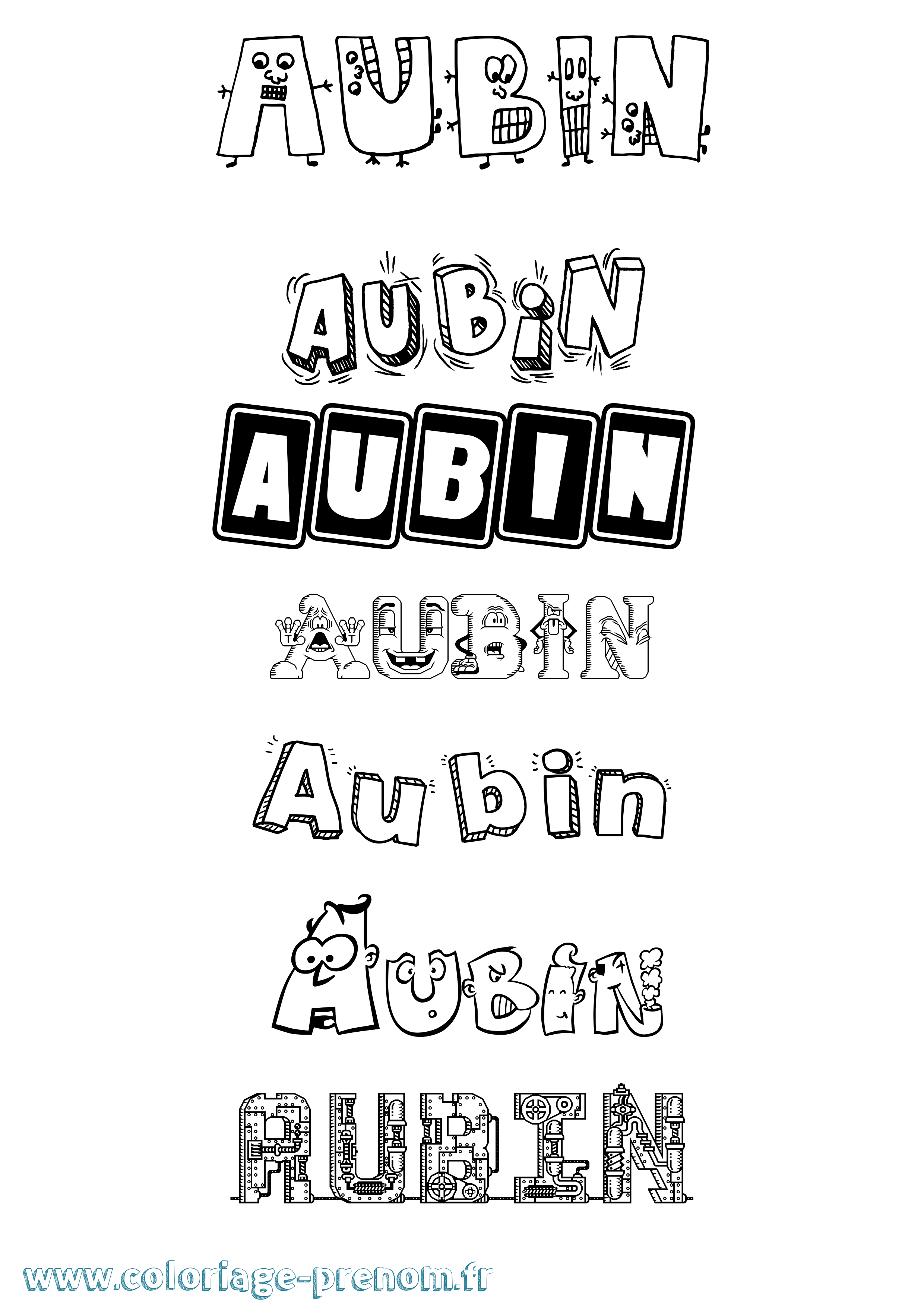 Coloriage prénom Aubin