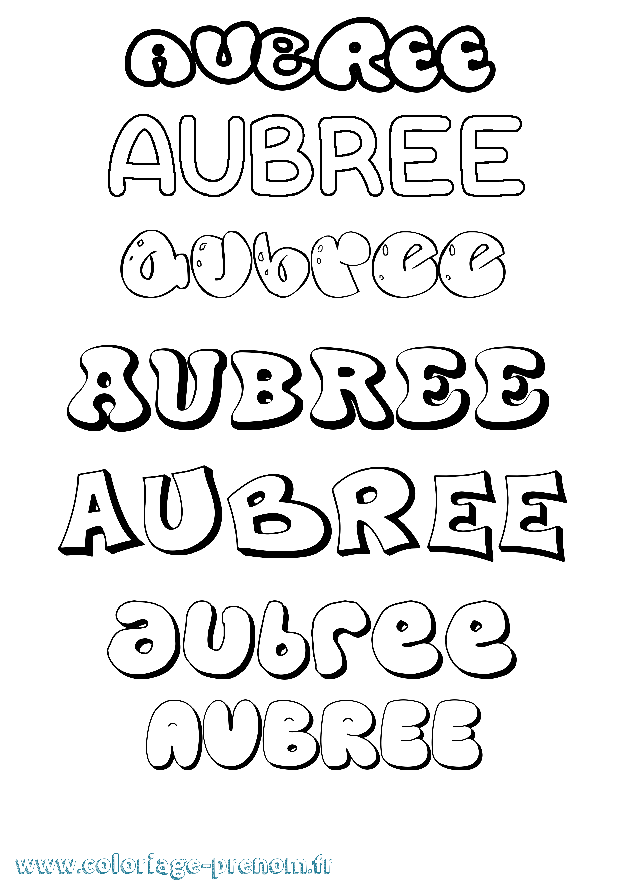 Coloriage prénom Aubree Bubble