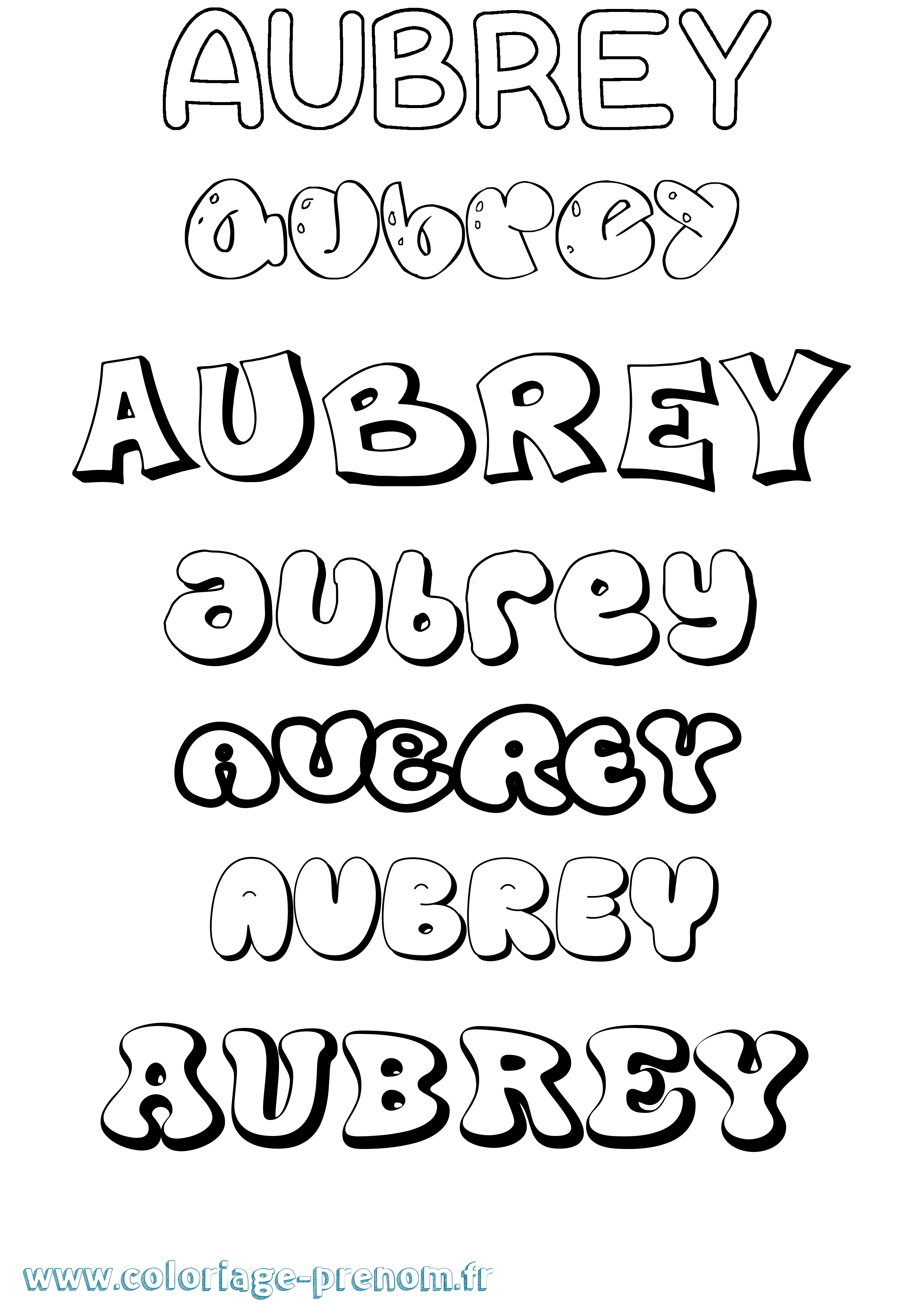 Coloriage prénom Aubrey Bubble