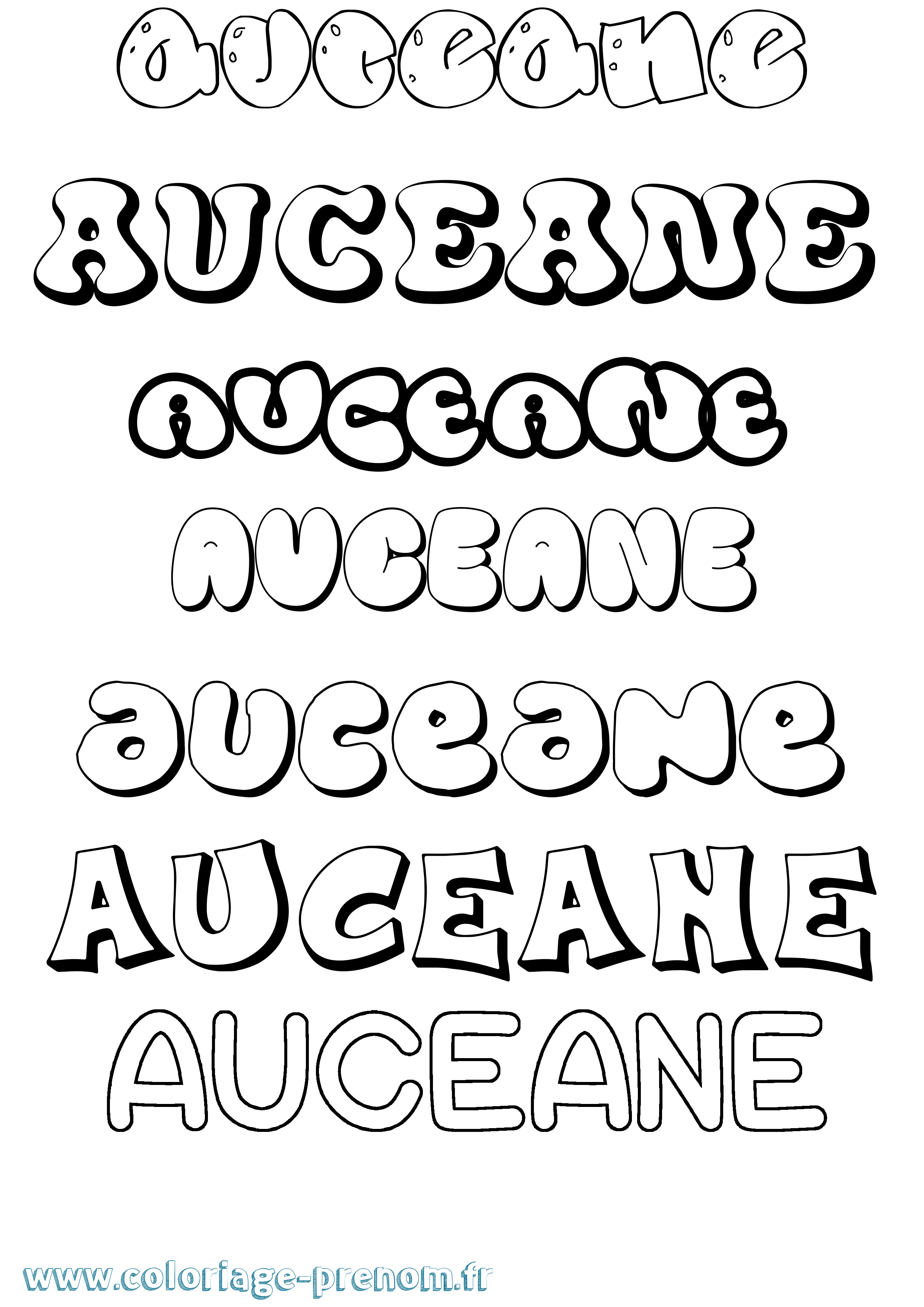 Coloriage prénom Auceane Bubble