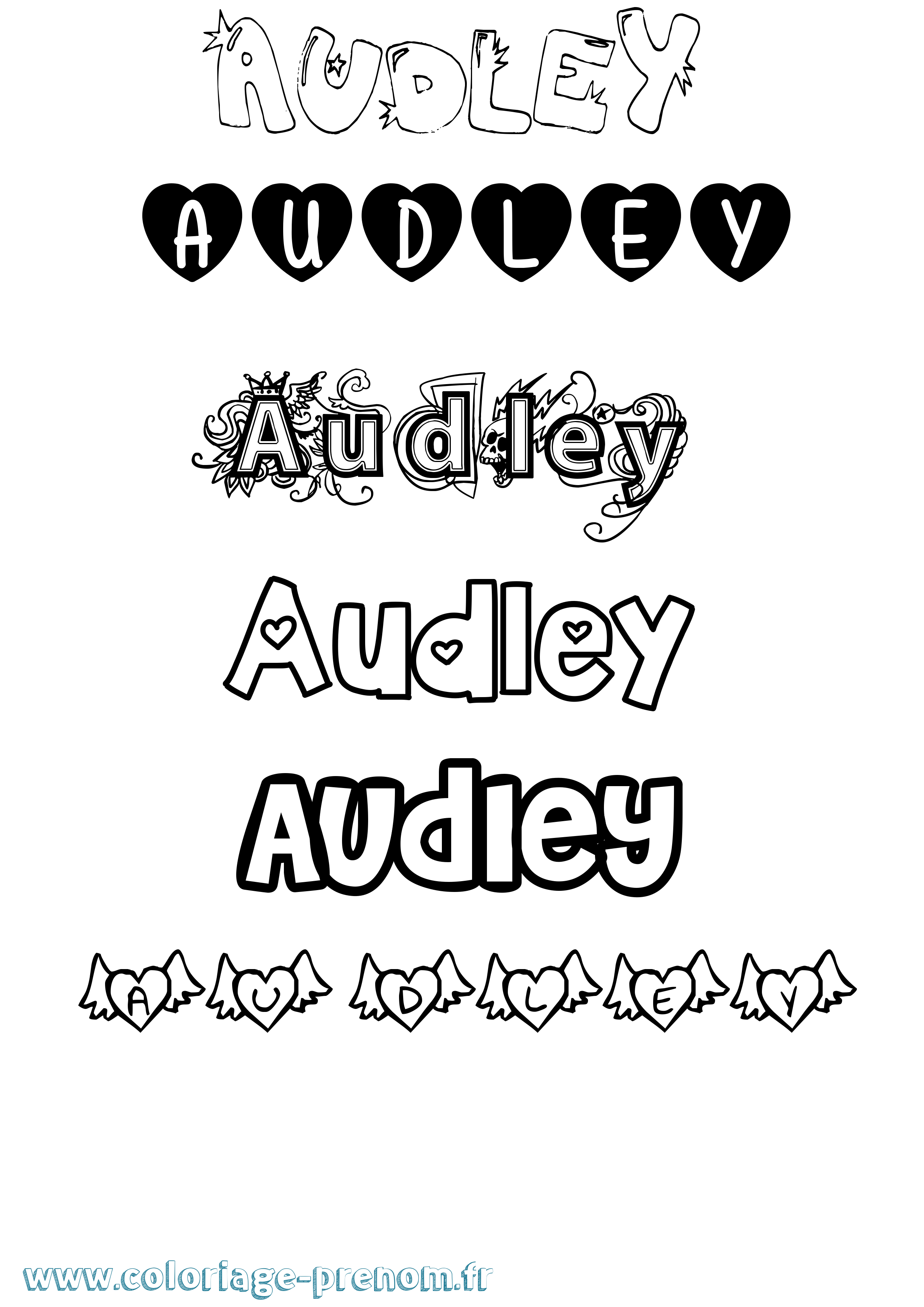 Coloriage prénom Audley Girly