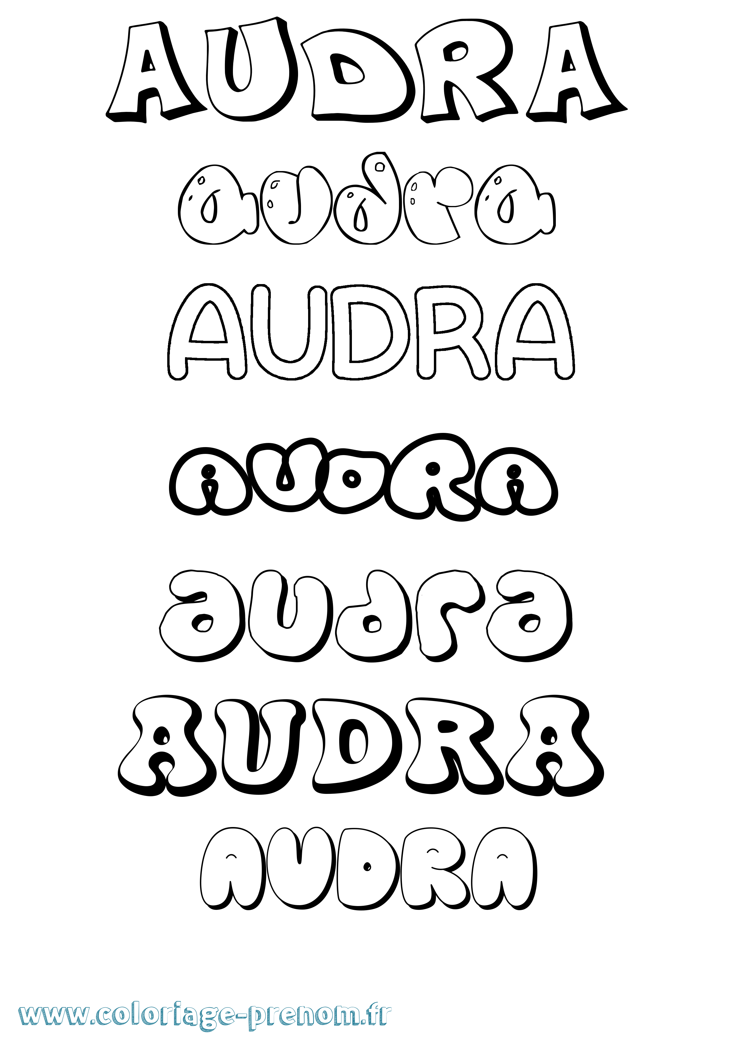 Coloriage prénom Audra Bubble