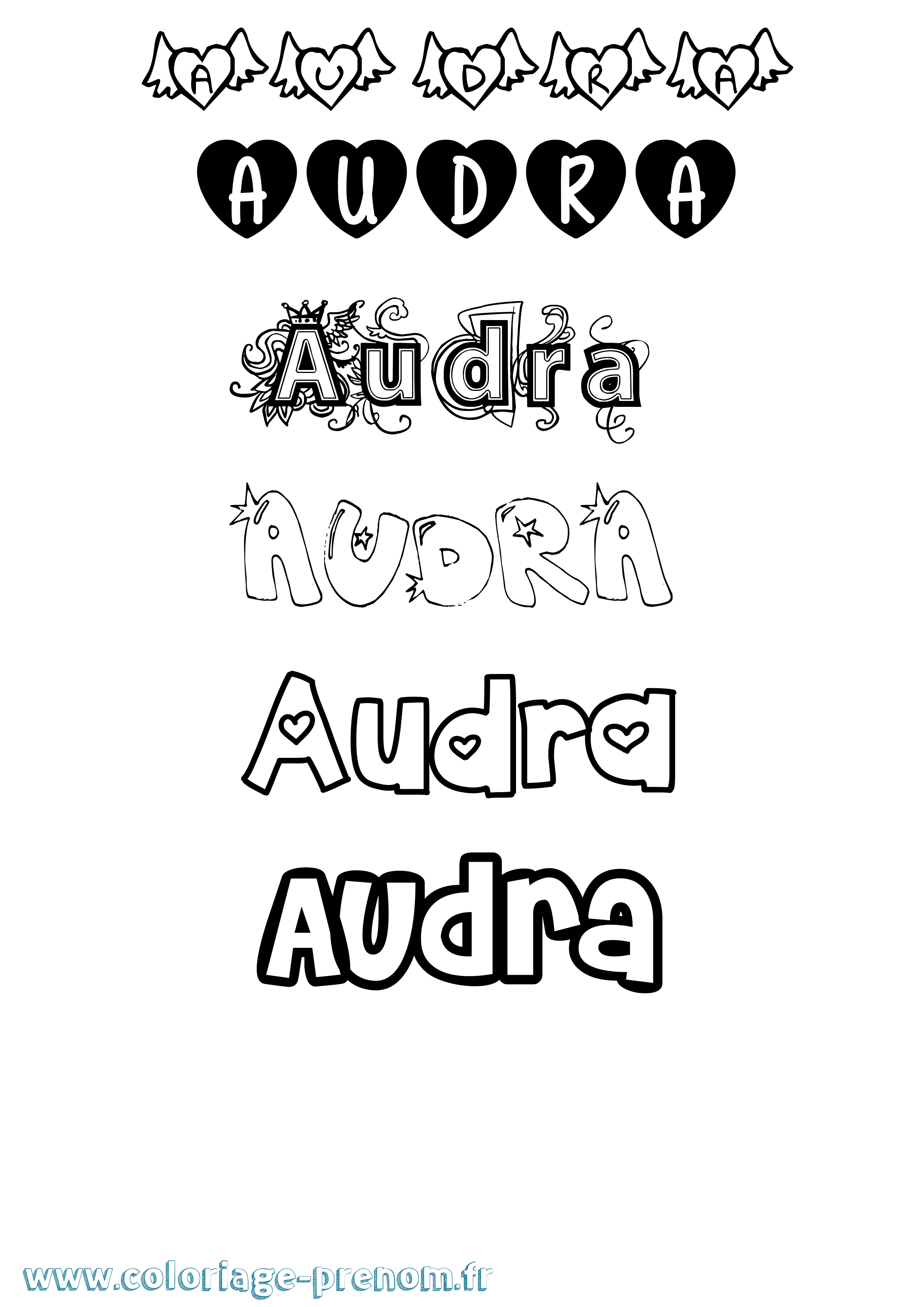 Coloriage prénom Audra Girly