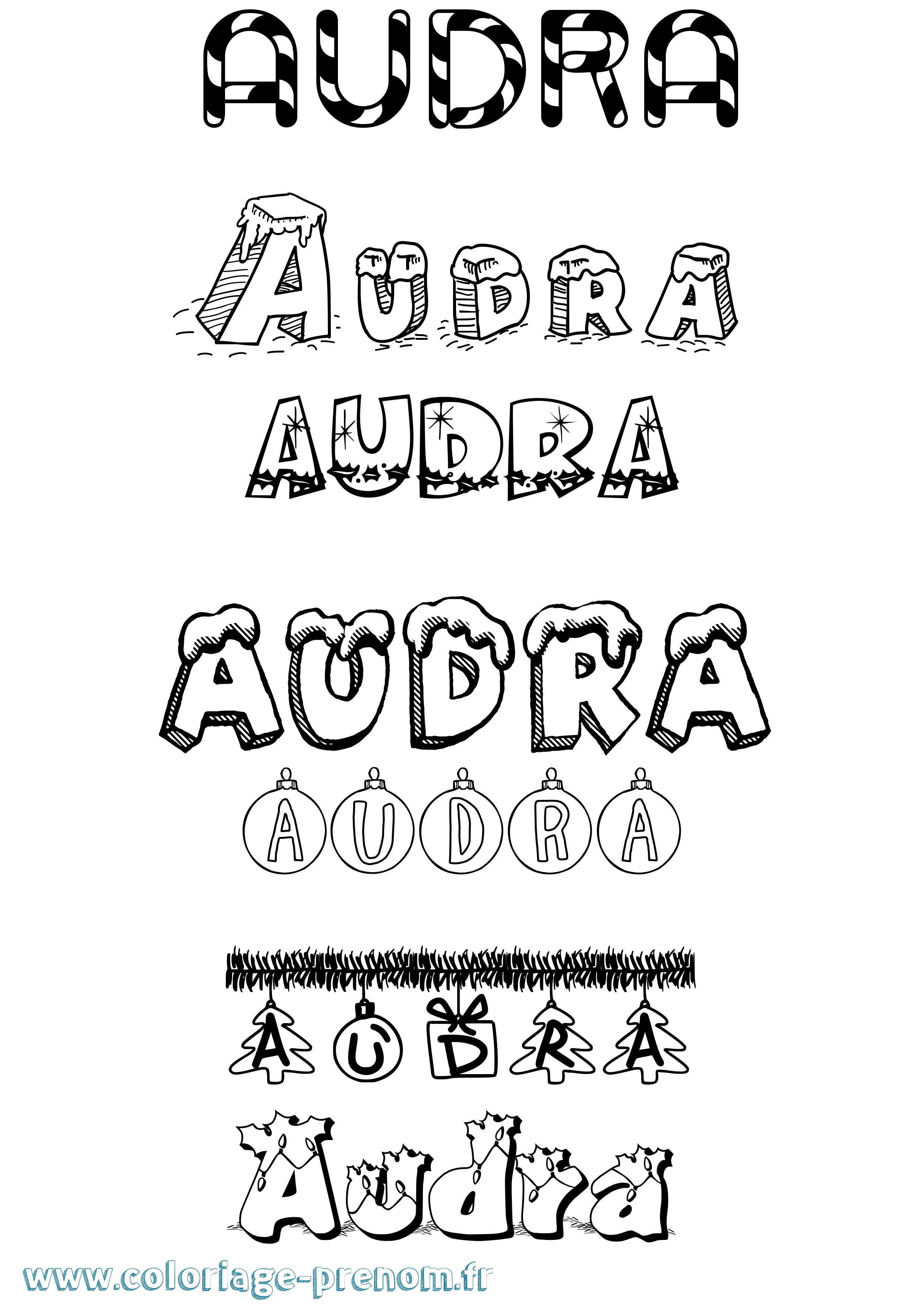 Coloriage Audra Noël Coloriage prénom Audra Noël