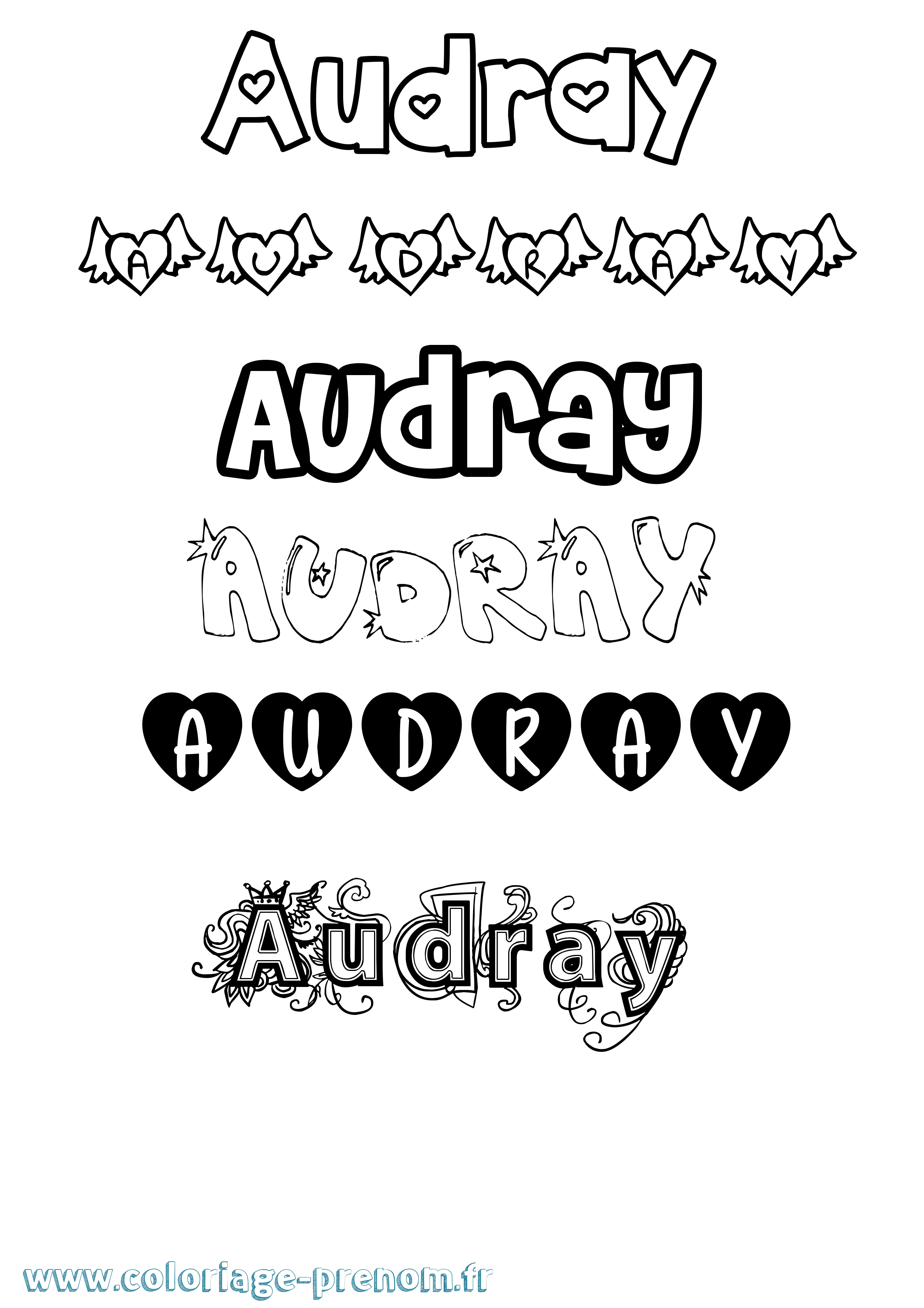 Coloriage prénom Audray Girly