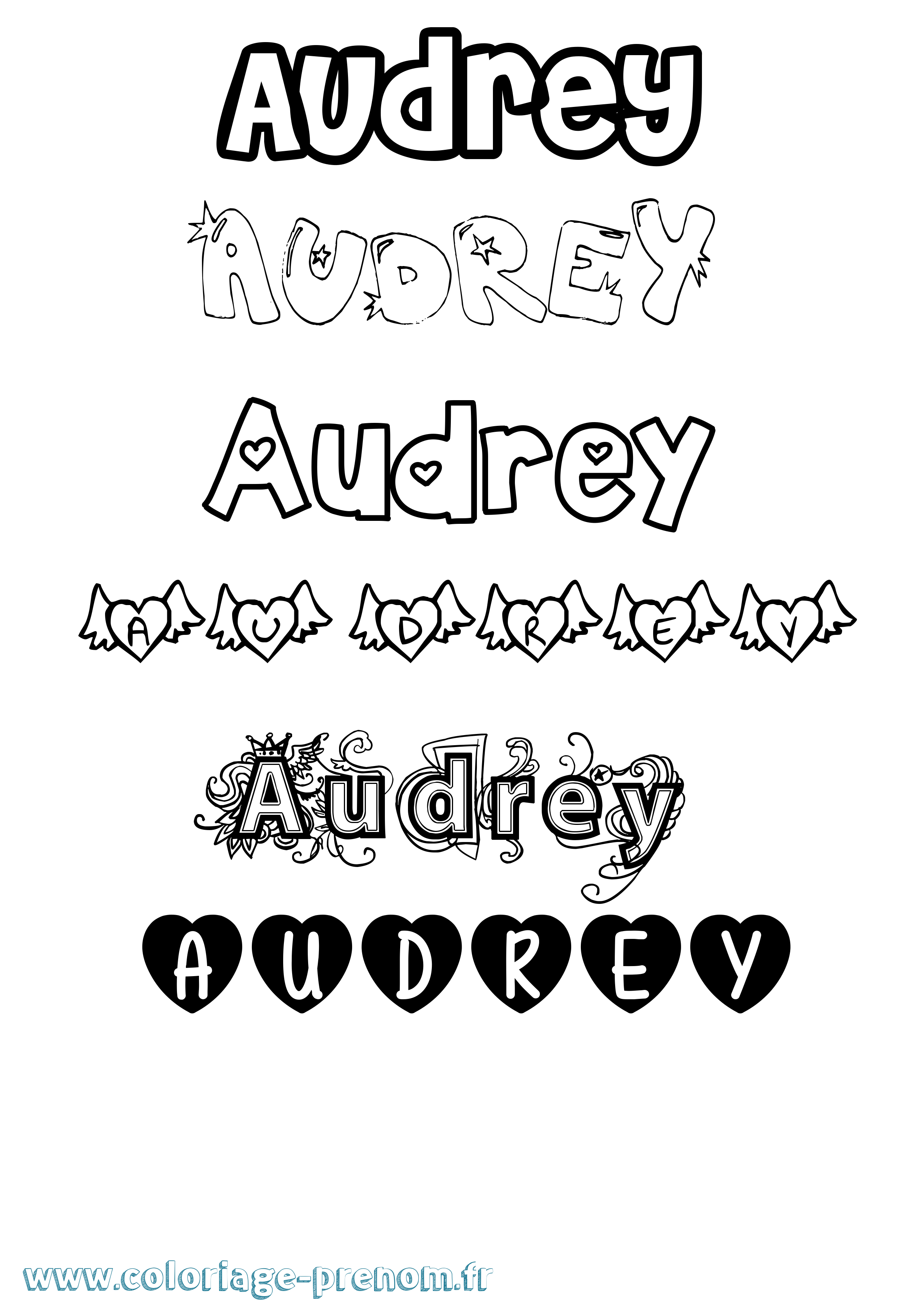 Coloriage prénom Audrey Girly