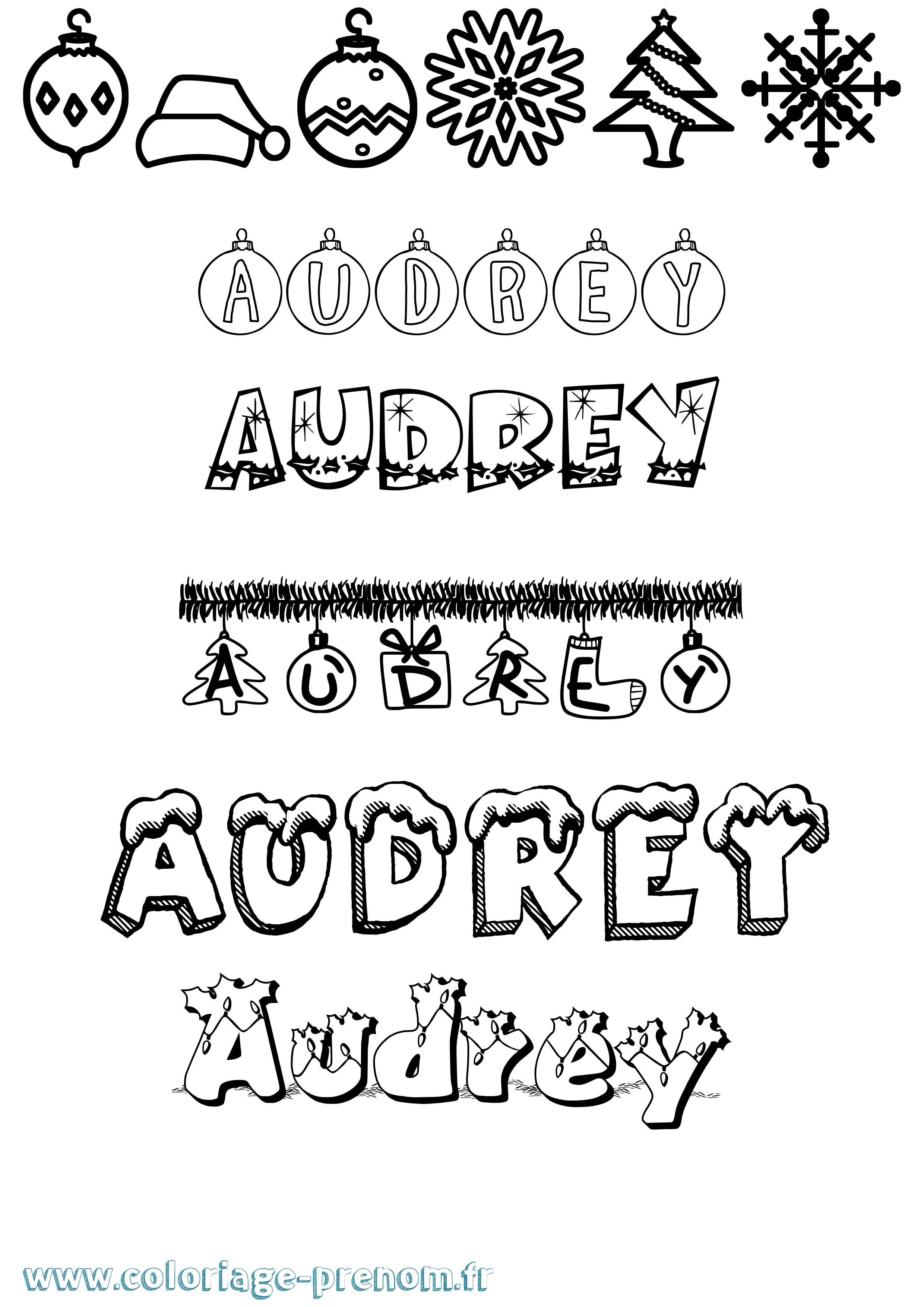 Coloriage prénom Audrey Noël