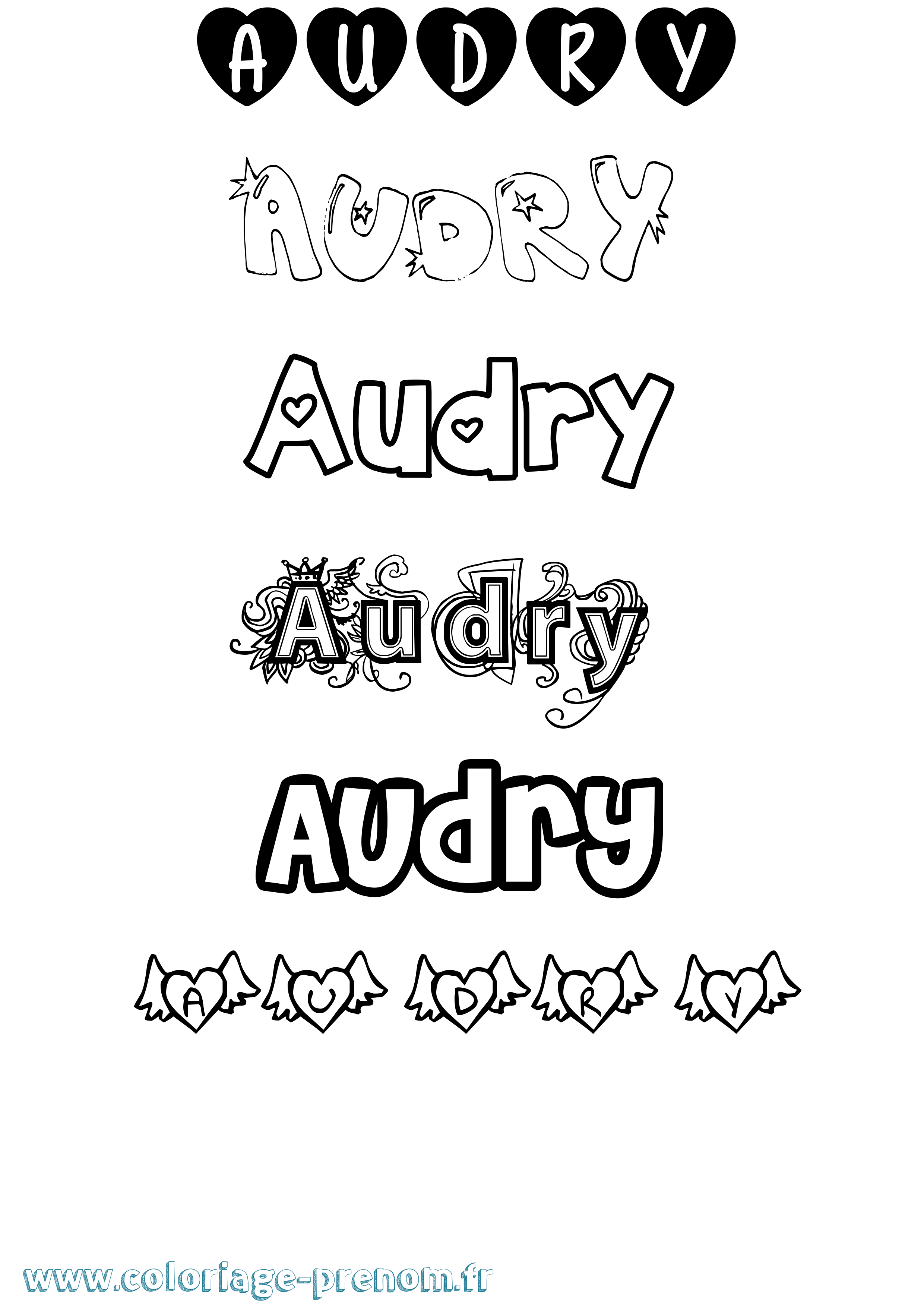 Coloriage prénom Audry Girly