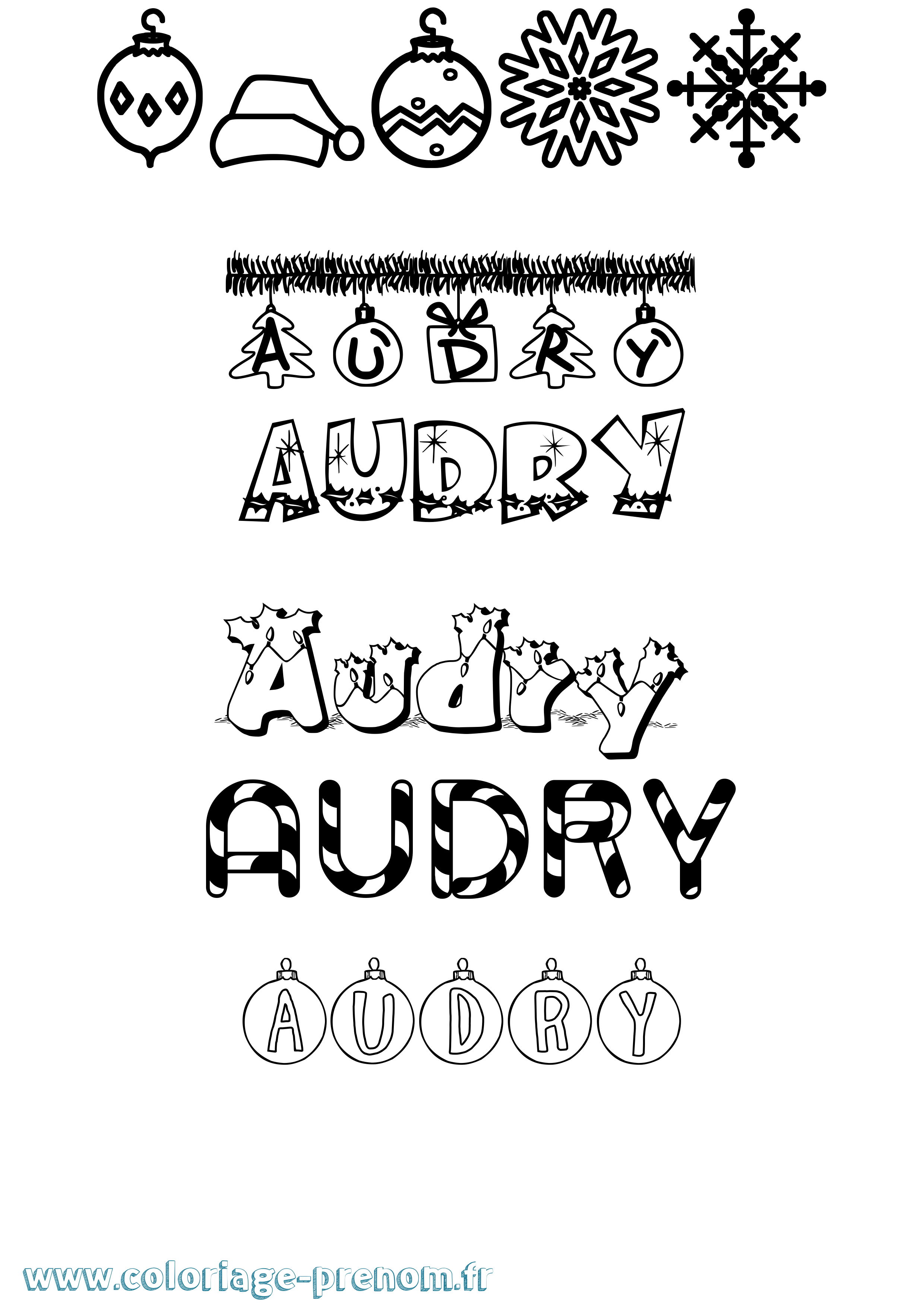 Coloriage prénom Audry Noël