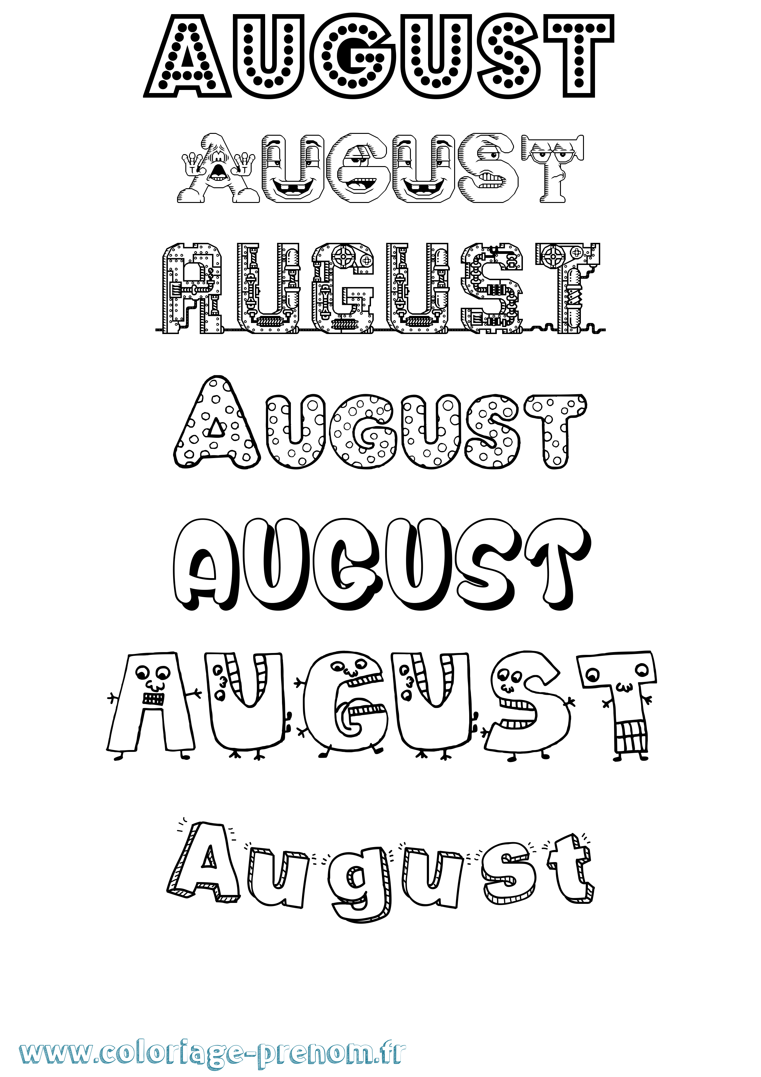 Coloriage prénom August Fun