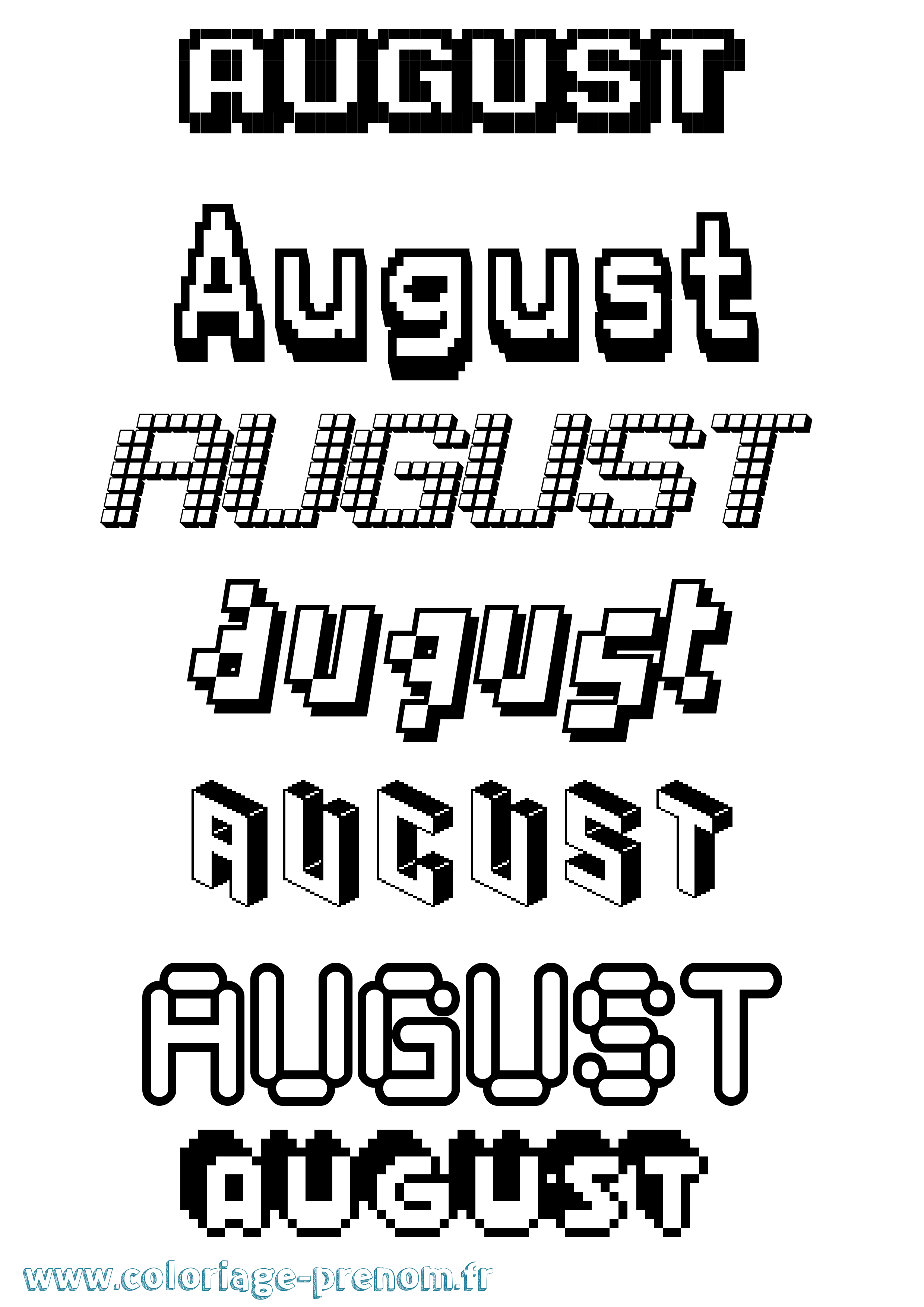 Coloriage prénom August Pixel
