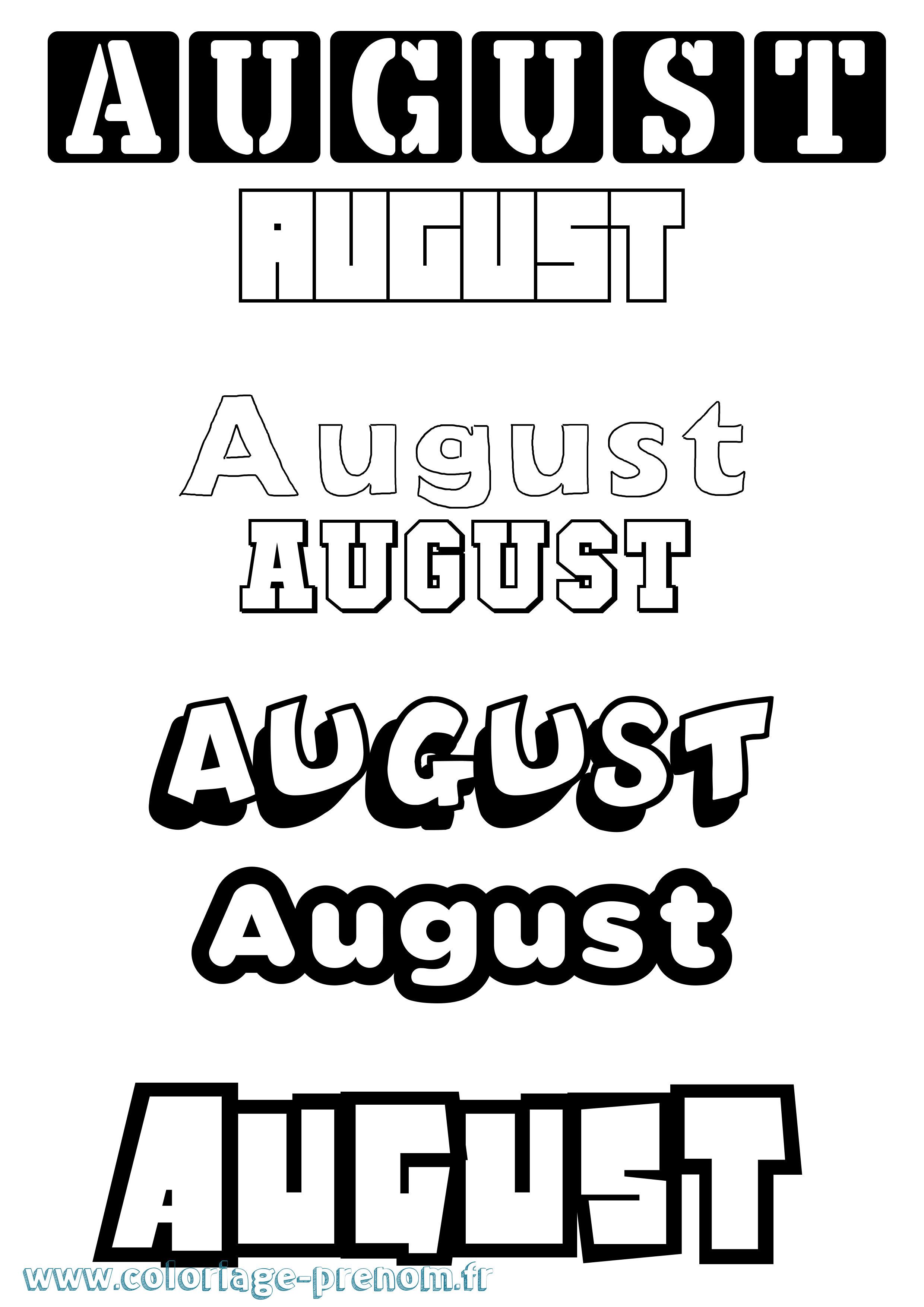 Coloriage prénom August Simple