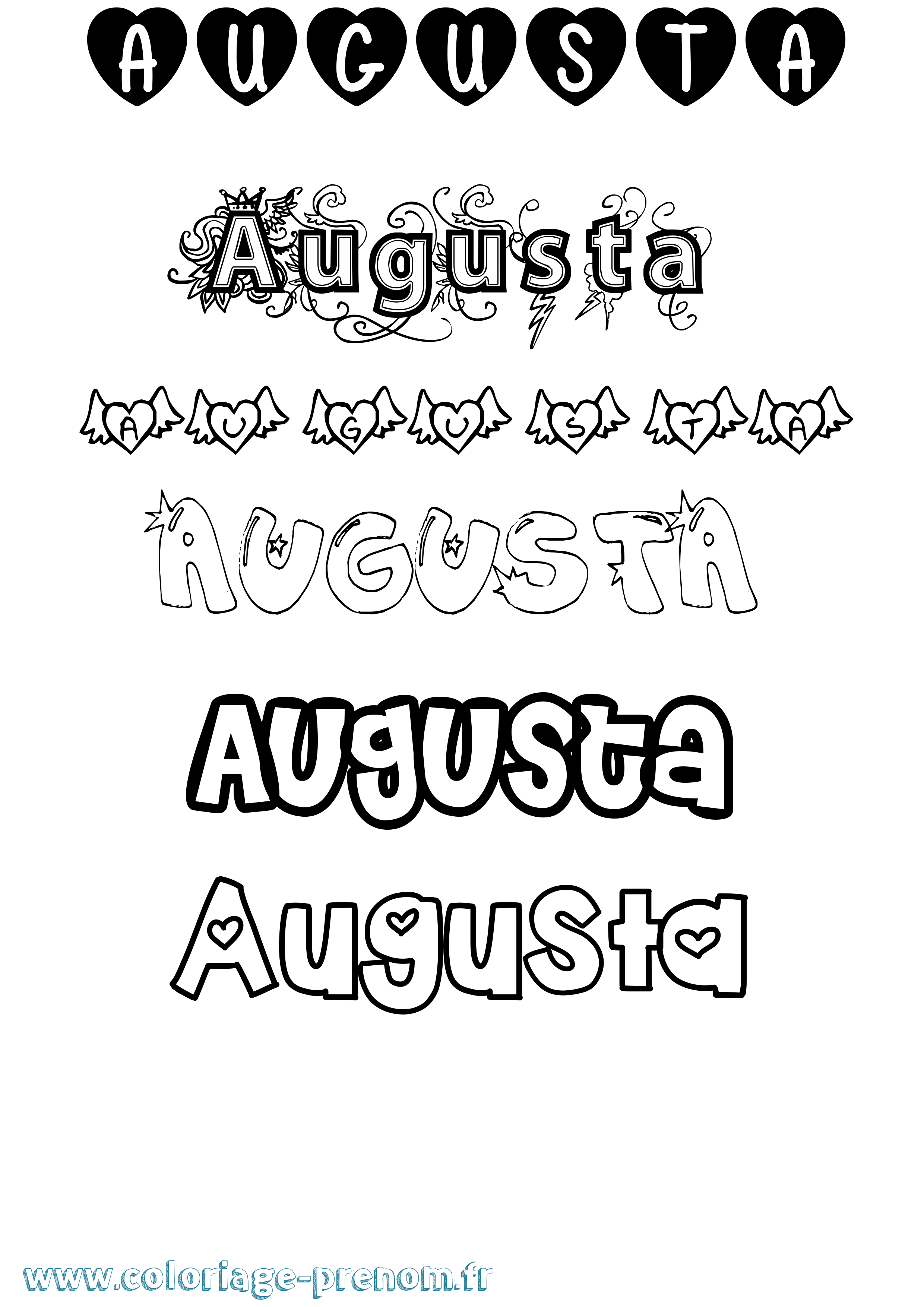Coloriage prénom Augusta Girly