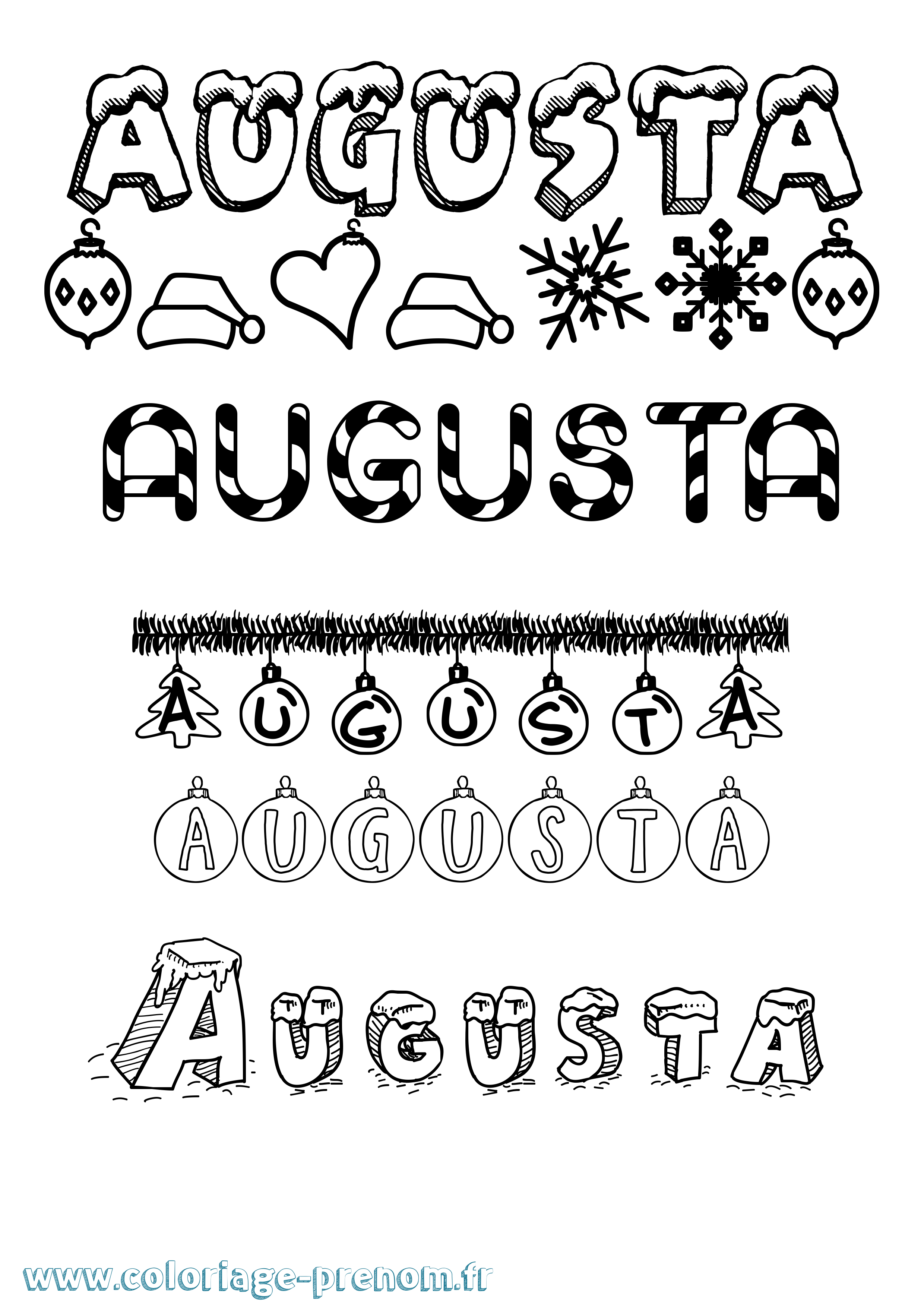 Coloriage Augusta Noël Coloriage prénom Augusta Noël