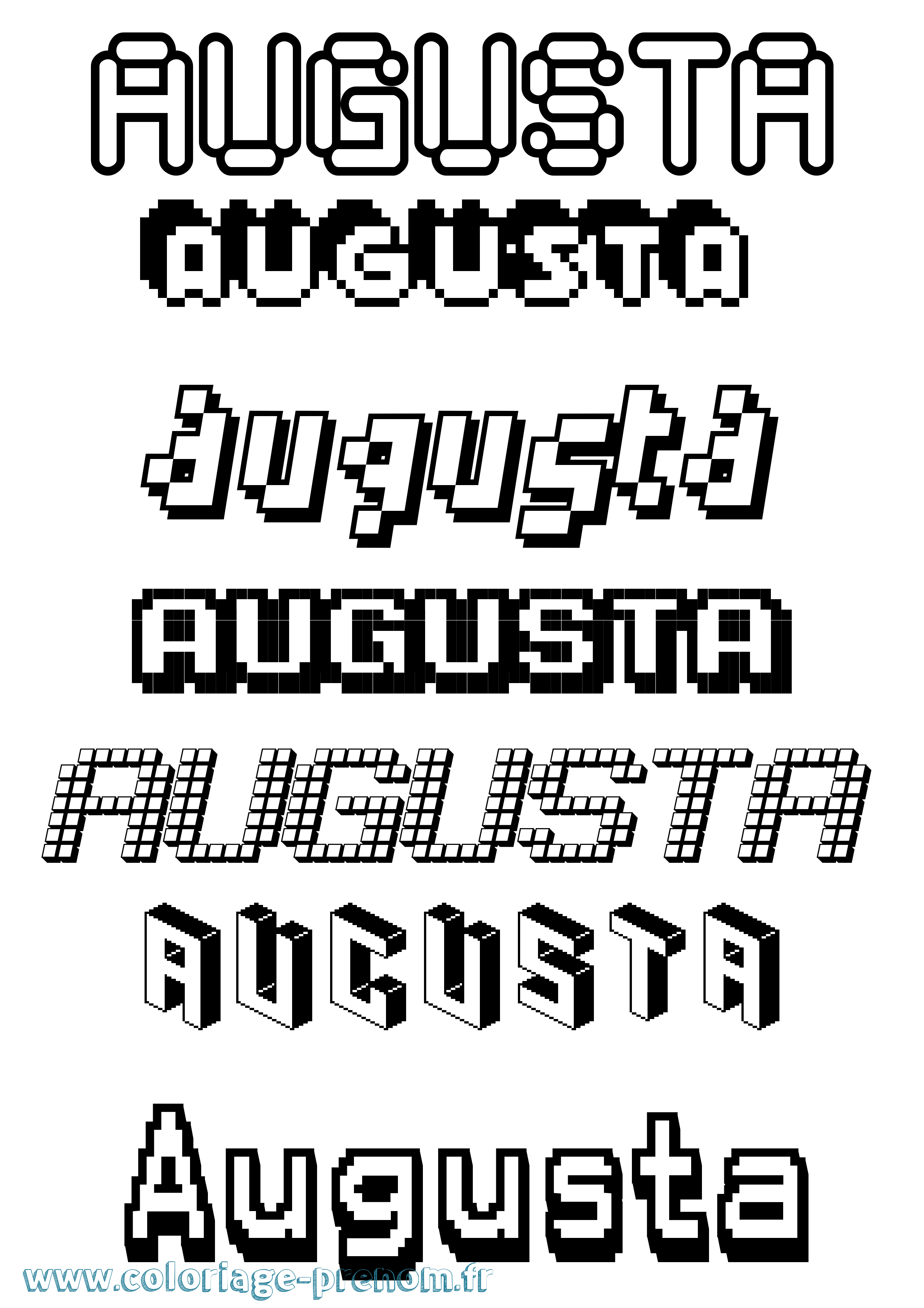 Coloriage prénom Augusta Pixel