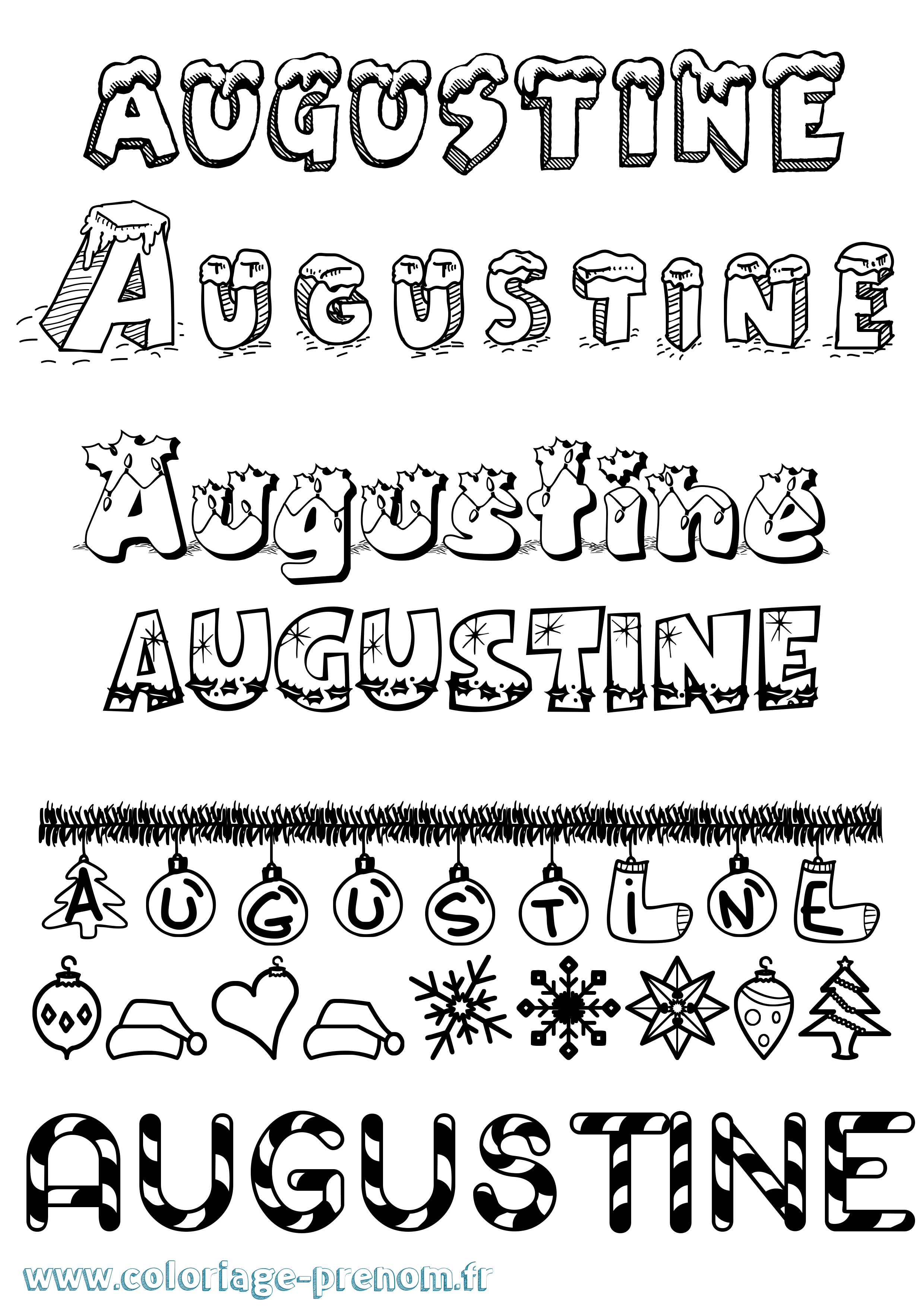 Coloriage prénom Augustine Noël