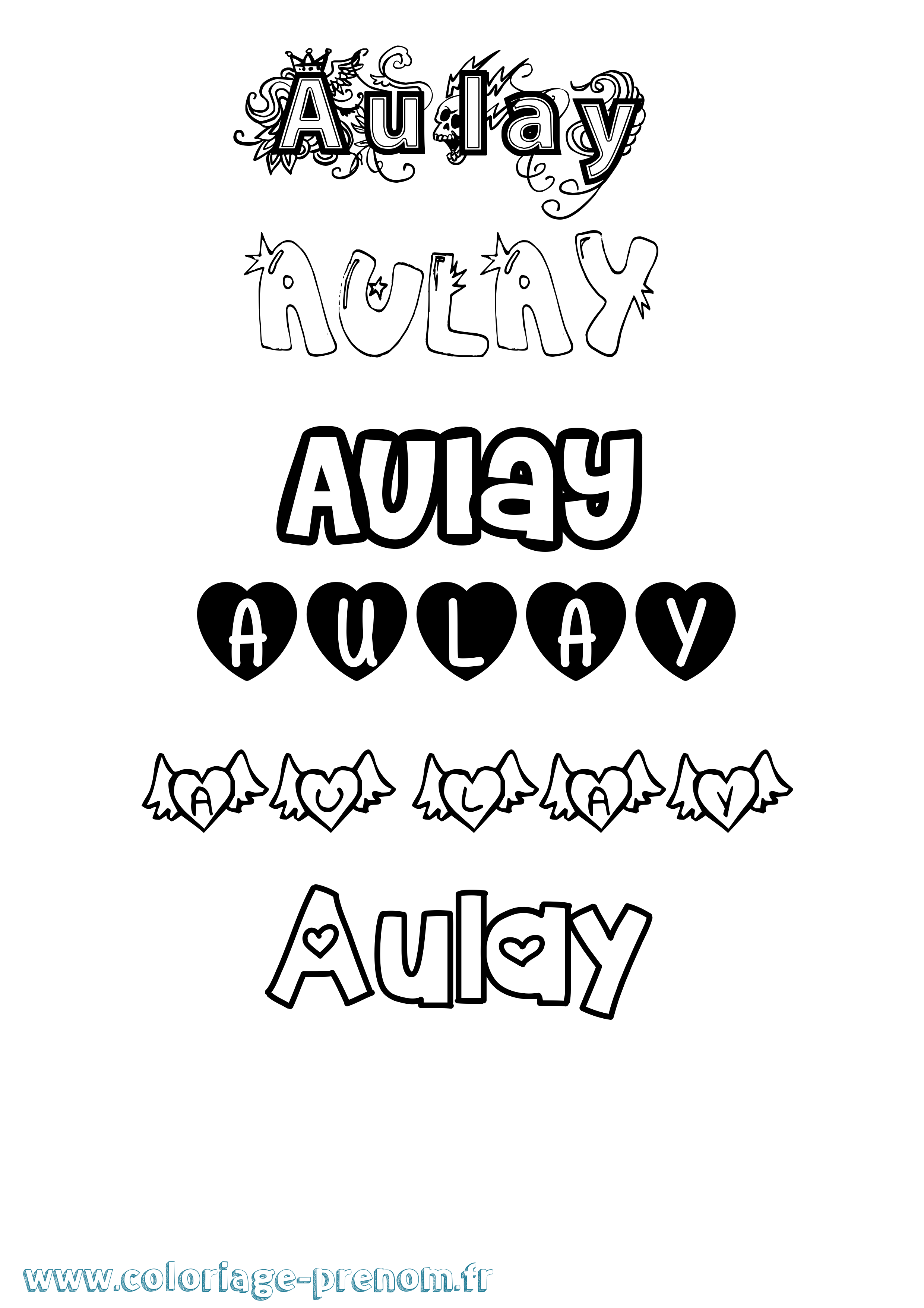Coloriage prénom Aulay Girly