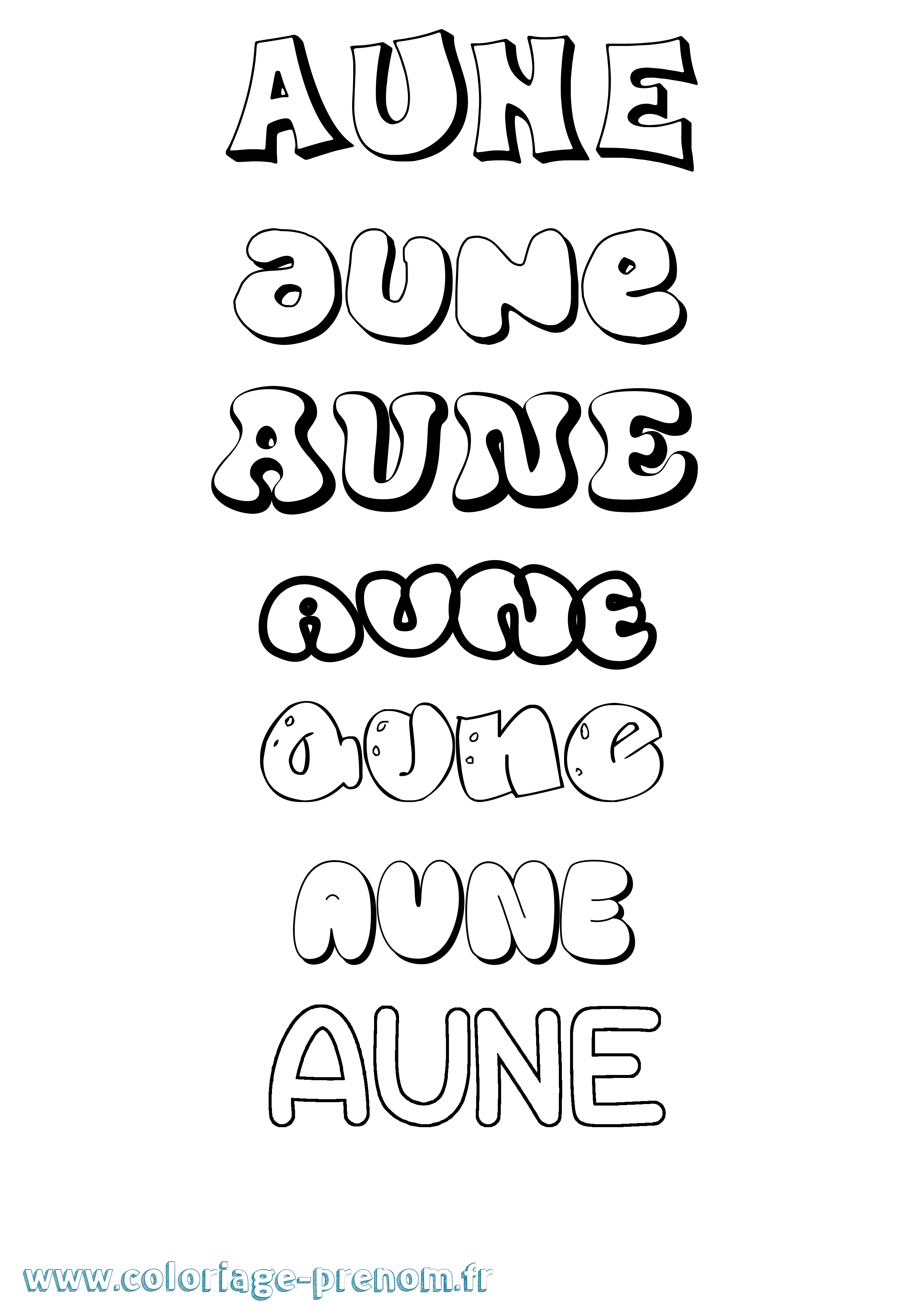Coloriage prénom Aune Bubble