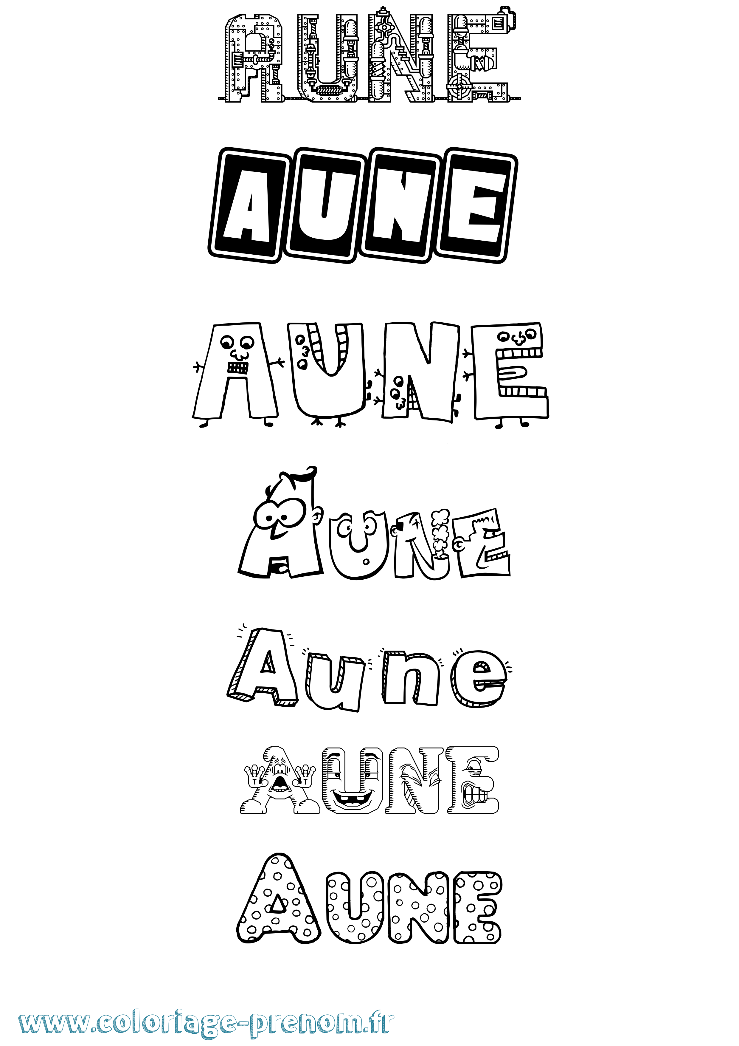 Coloriage prénom Aune Fun