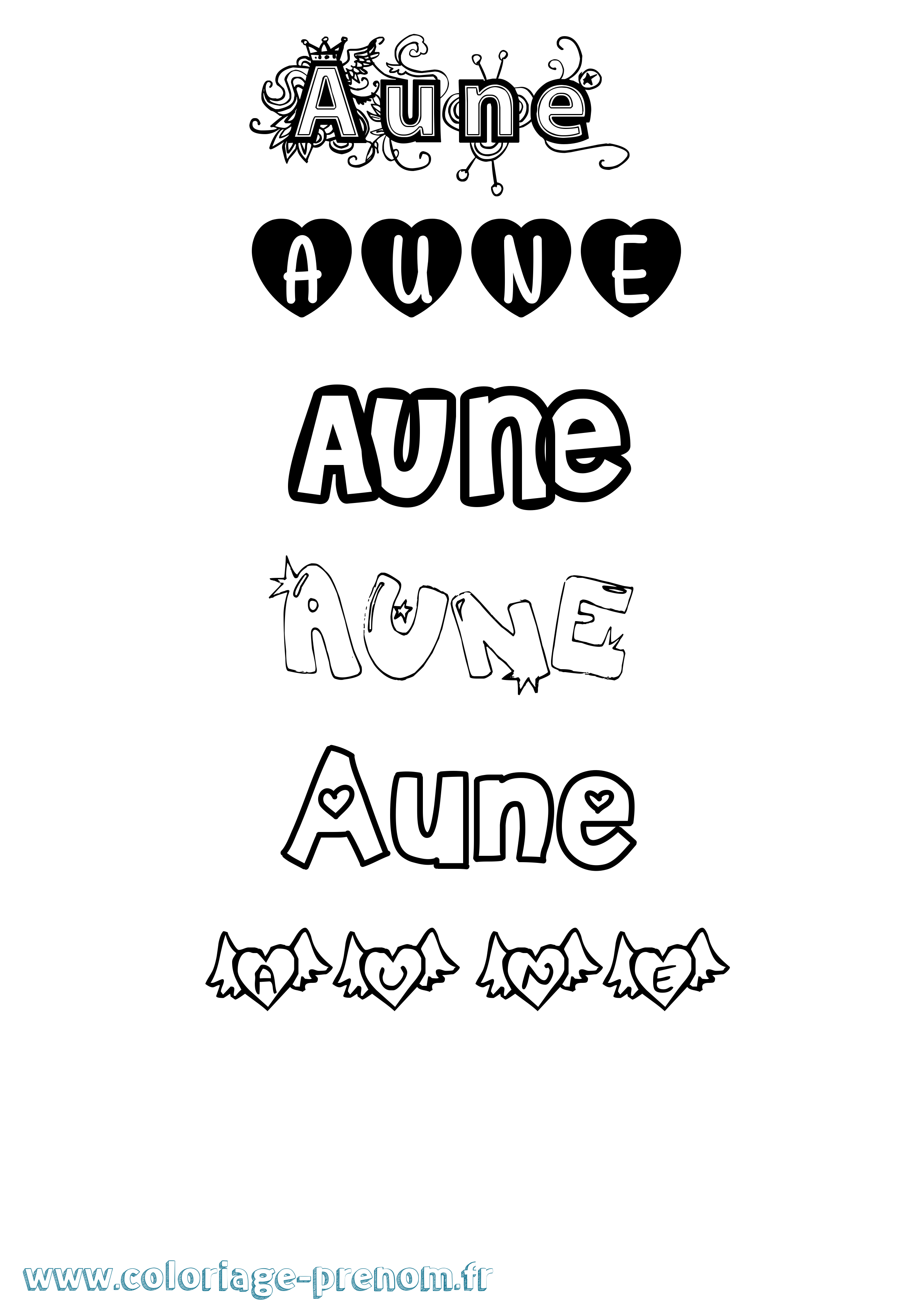 Coloriage prénom Aune Girly