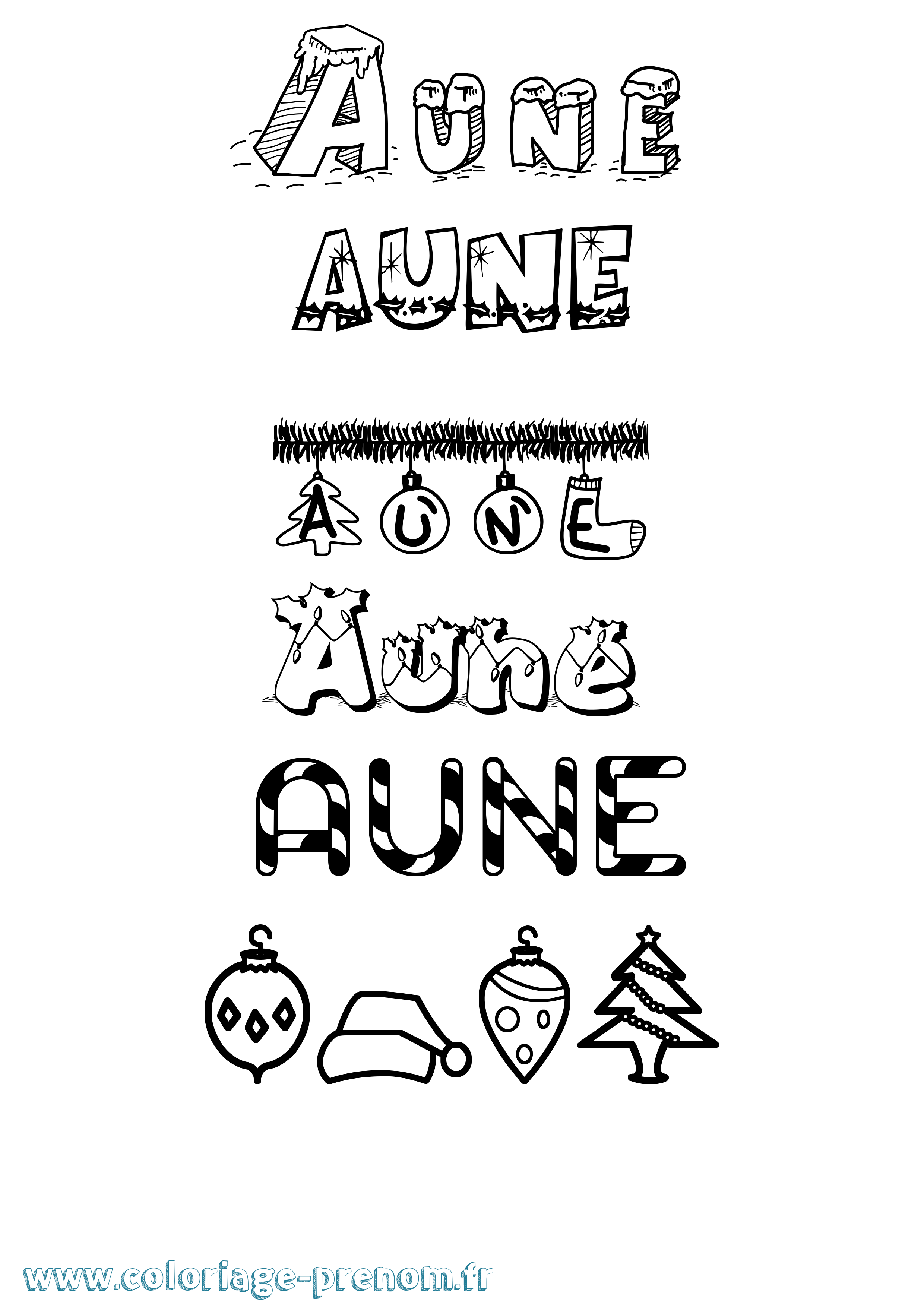 Coloriage Aune Noël Coloriage prénom Aune Noël