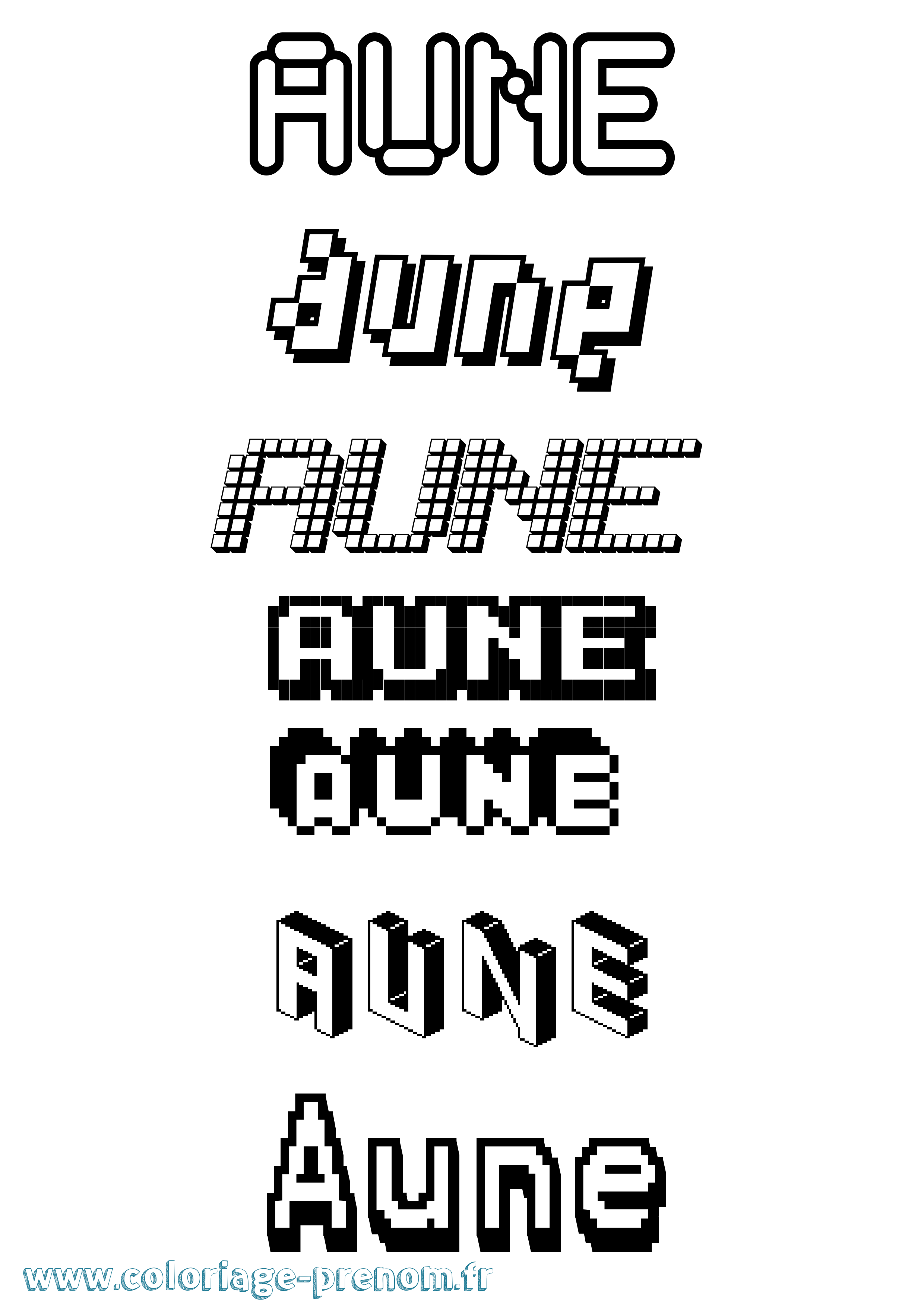 Coloriage prénom Aune Pixel